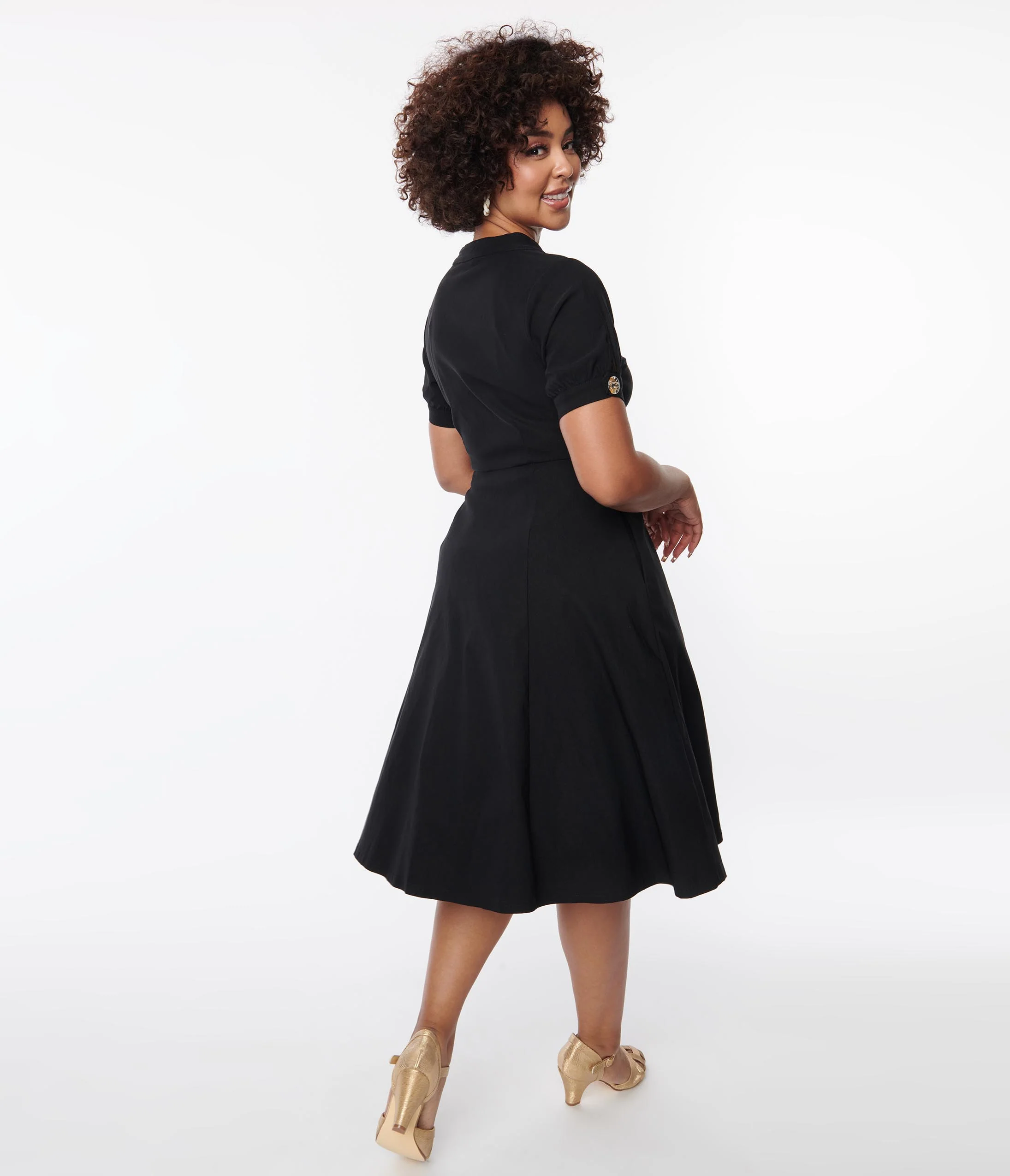 Unique Vintage Black Button Swing Dress - Image 3