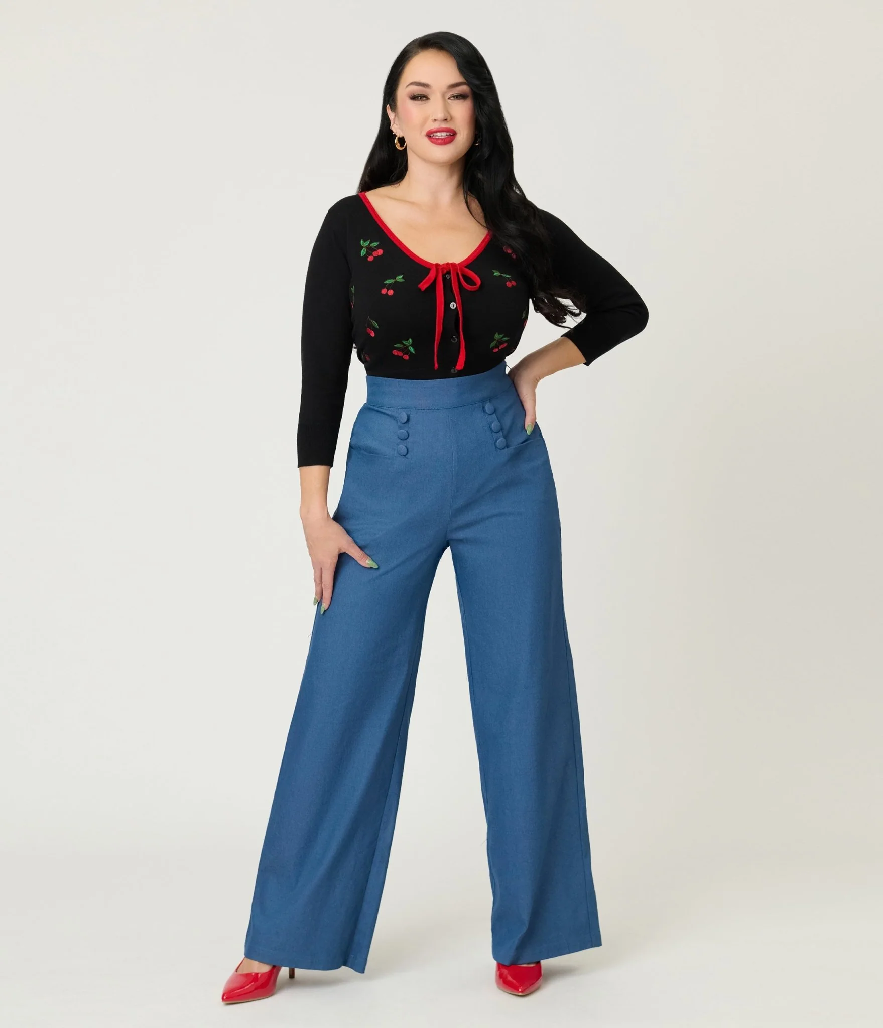 Unique Vintage Black & Cherries Cardigan - Image 4