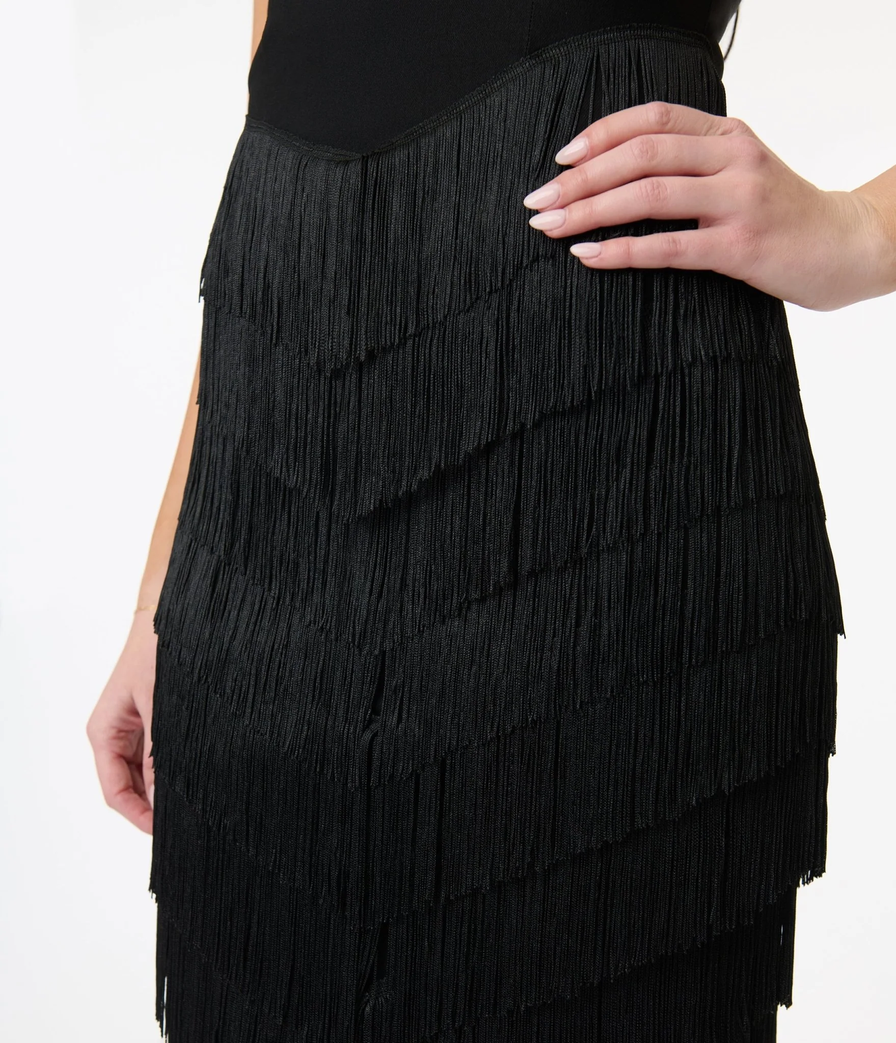 Unique Vintage Black Chevron Fringe Pencil Dress - Image 2