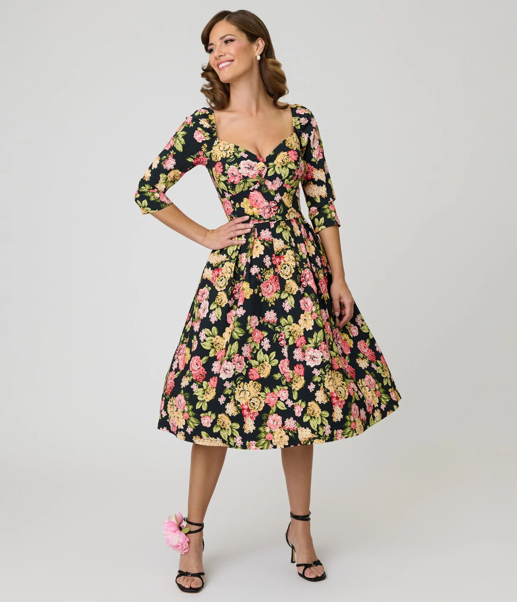 Unique Vintage Black Floral Lamar Swing Dress - Image 4