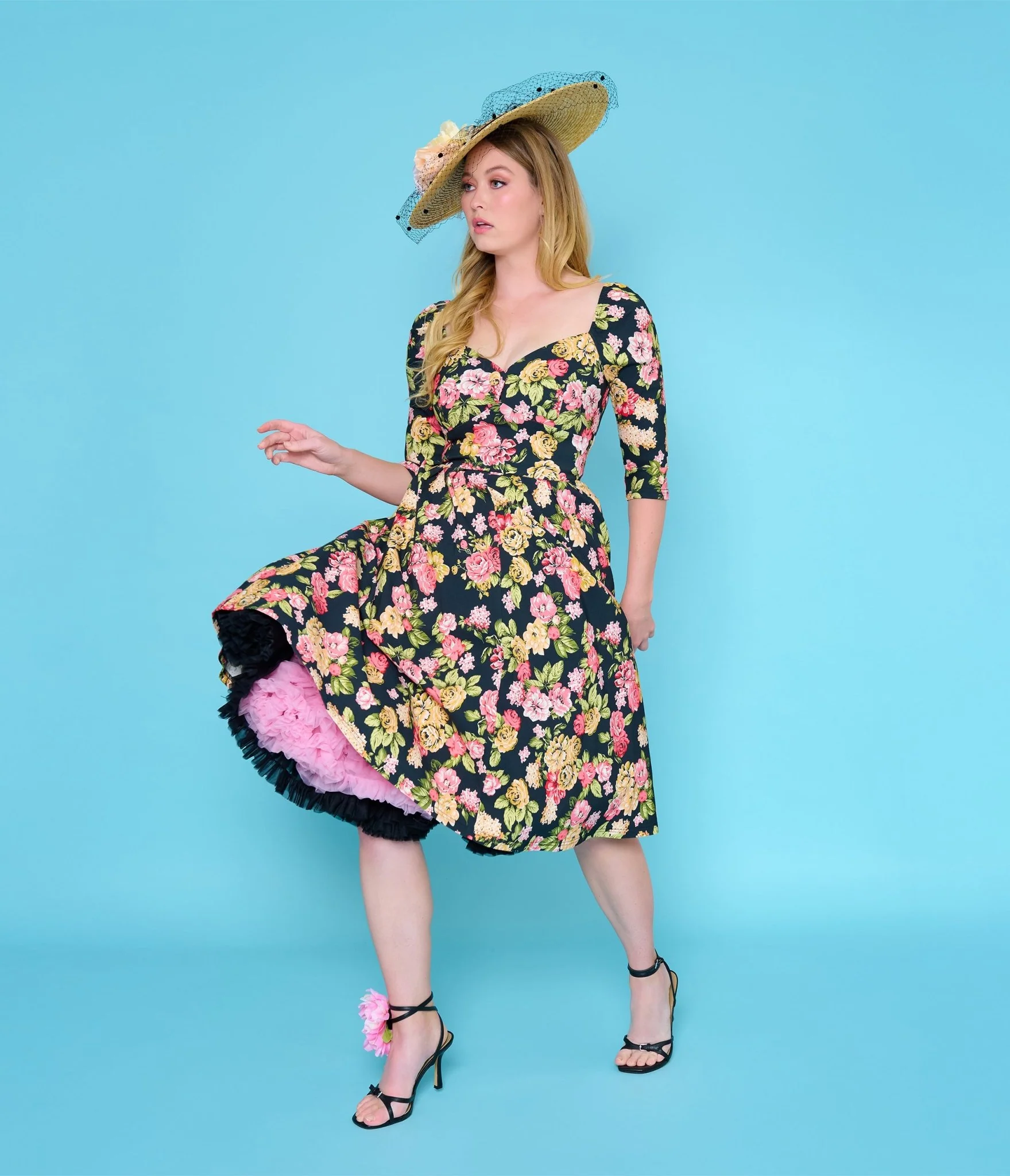 Unique Vintage Black Floral Lamar Swing Dress - Image 5
