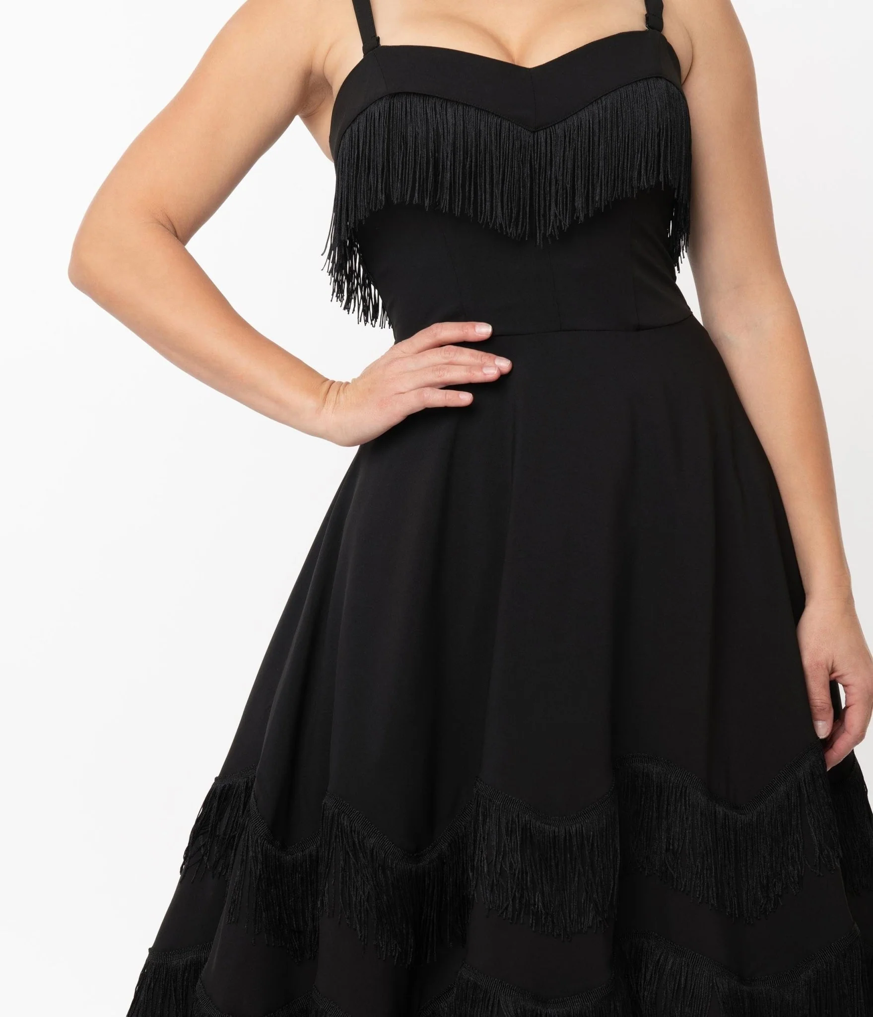 Unique Vintage Black Fringe Girlie Swing Dress - Image 4