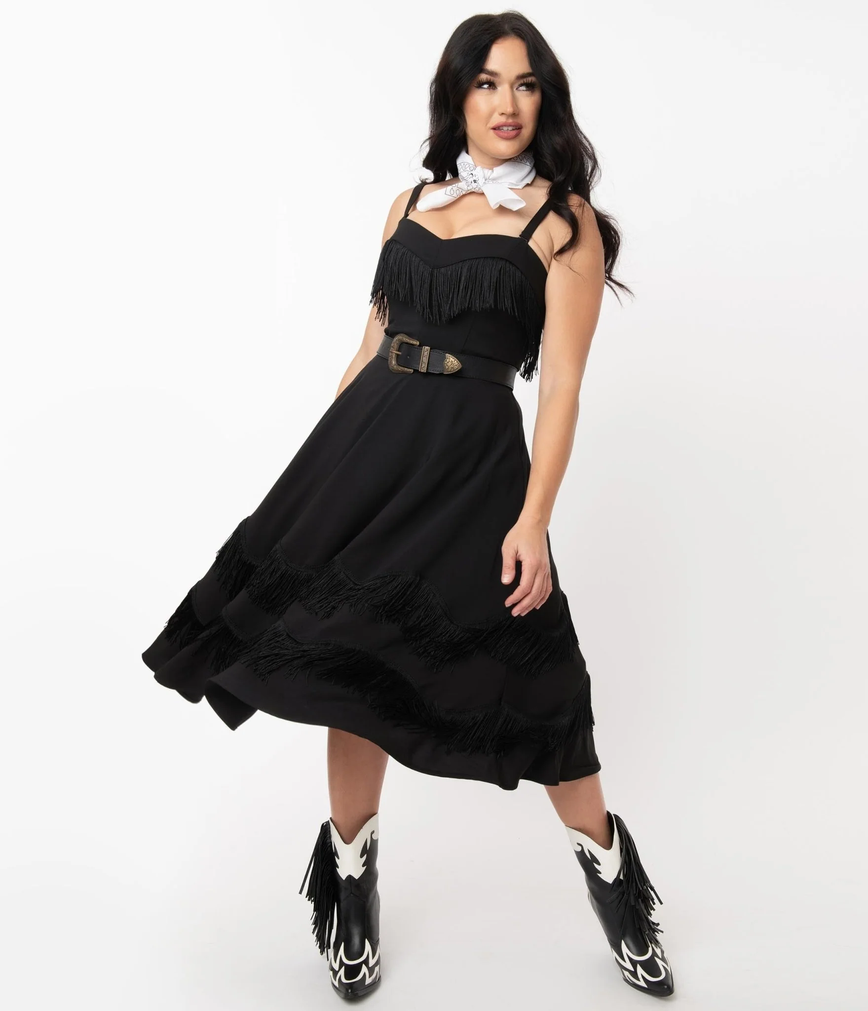 Unique Vintage Black Fringe Girlie Swing Dress - Image 5