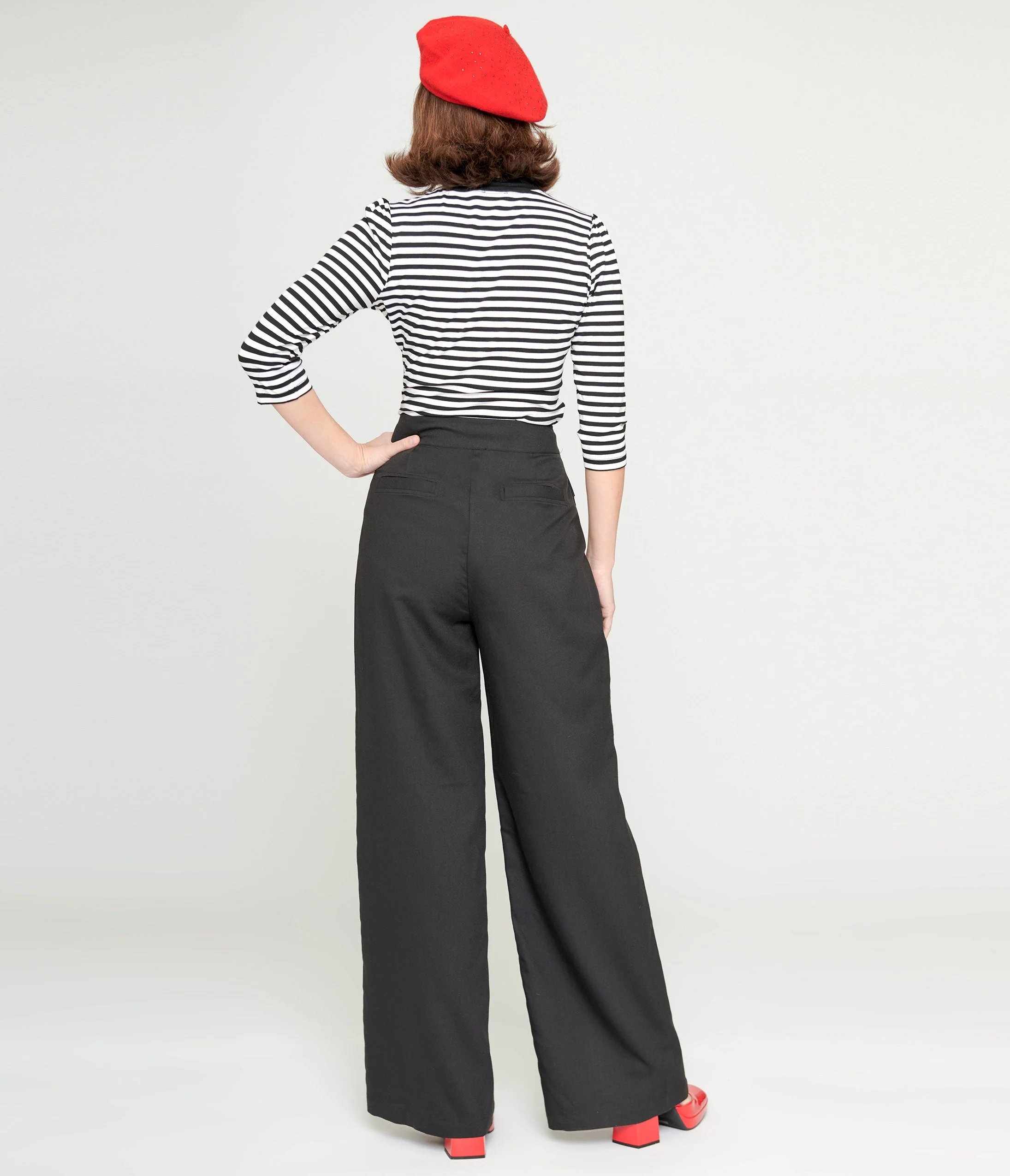 Unique Vintage 1940s Black High Waist Wide Leg Tab Pants - Image 3