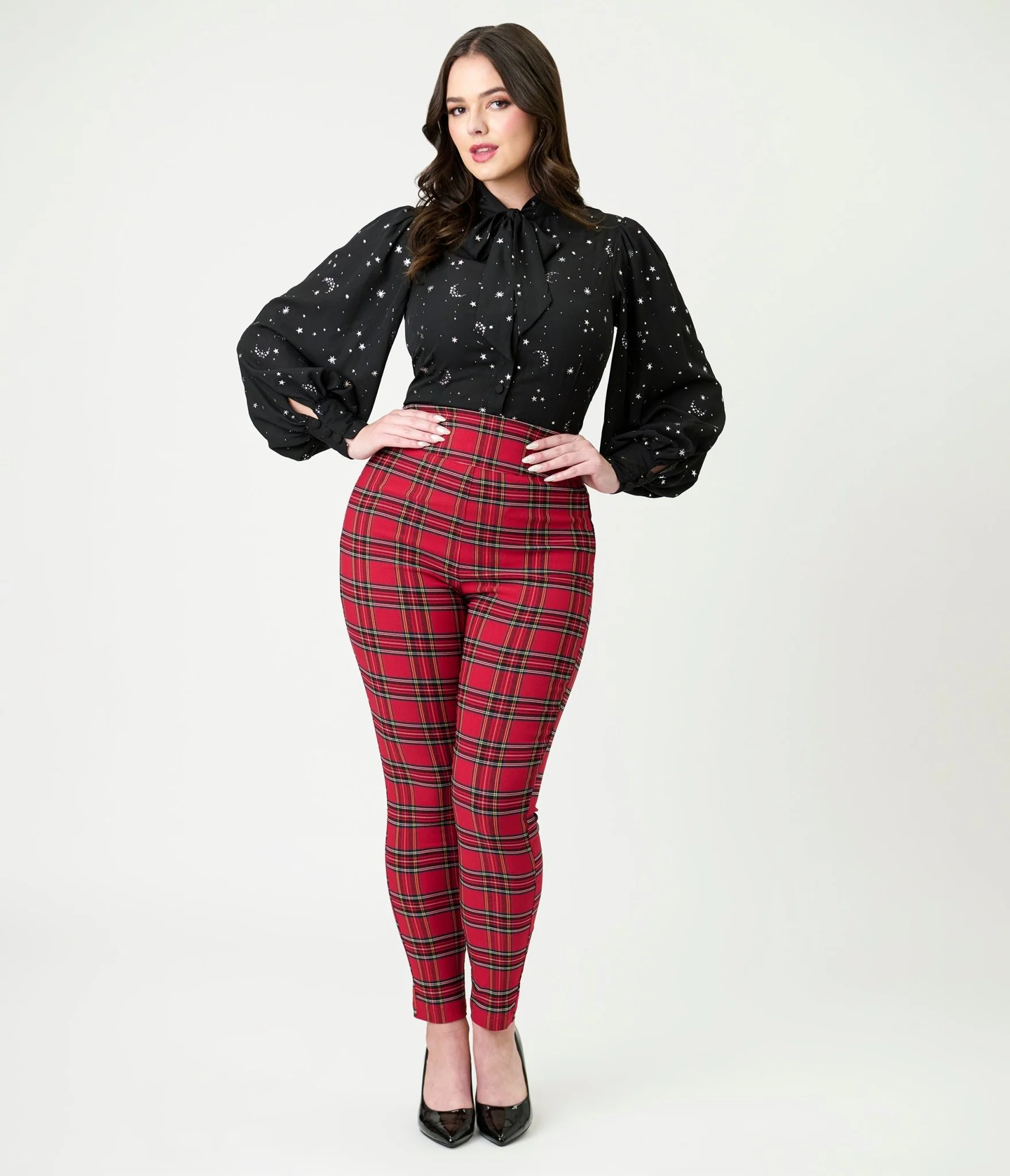 Unique Vintage Black Moon & Star Silver Foil Print Gwen Blouse - Image 4