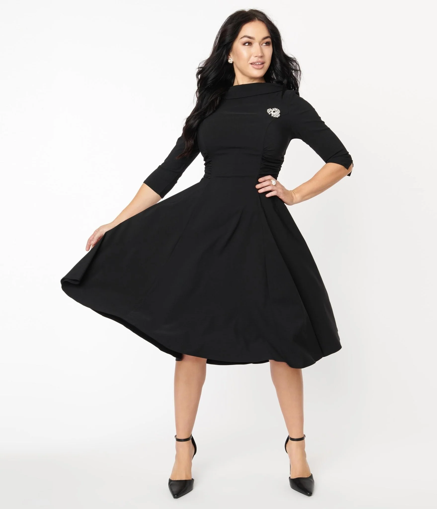 Unique Vintage Black Nicola Swing Dress