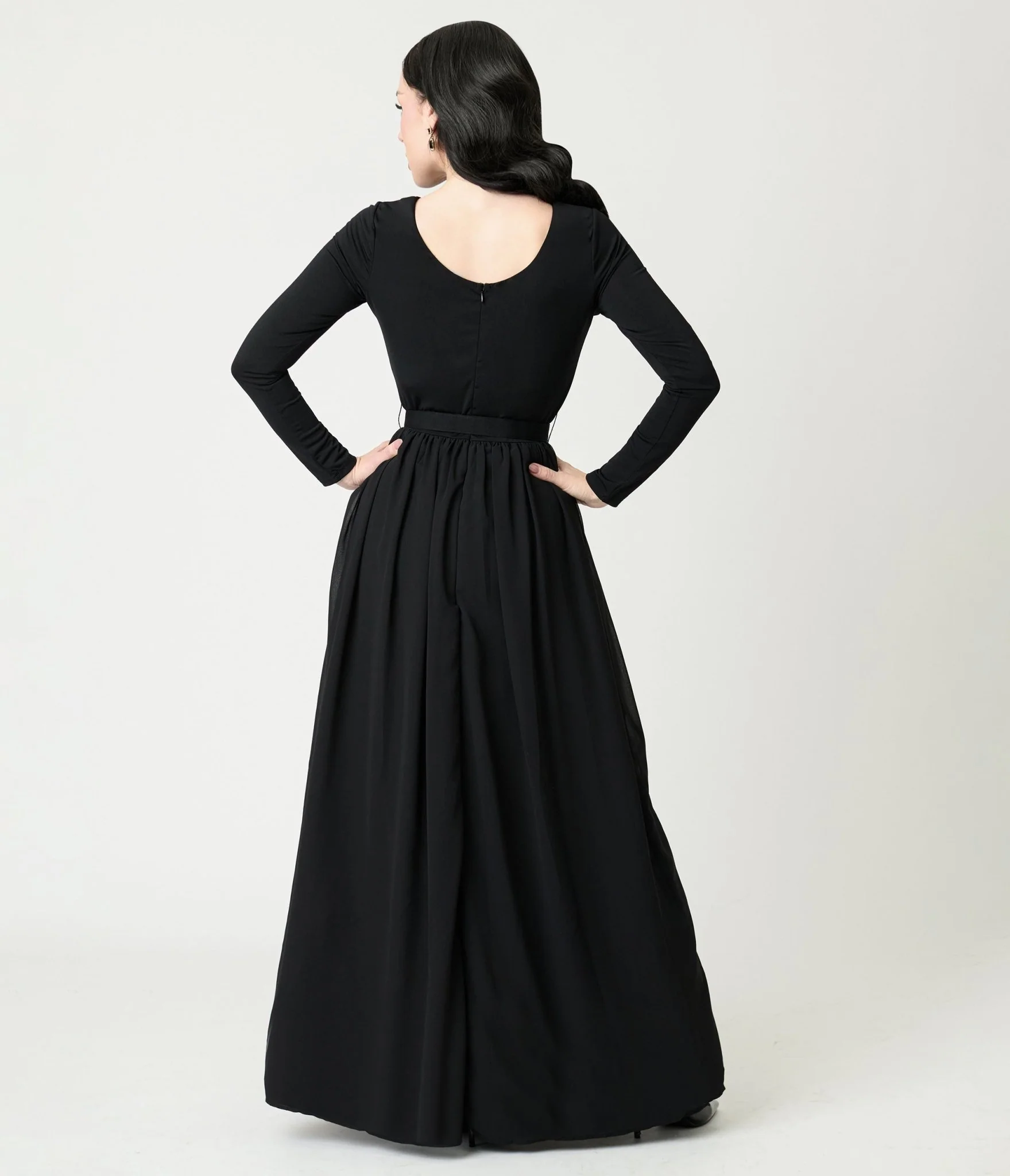 Unique Vintage Black & Peacock Brooch Maxi Dress - Image 2