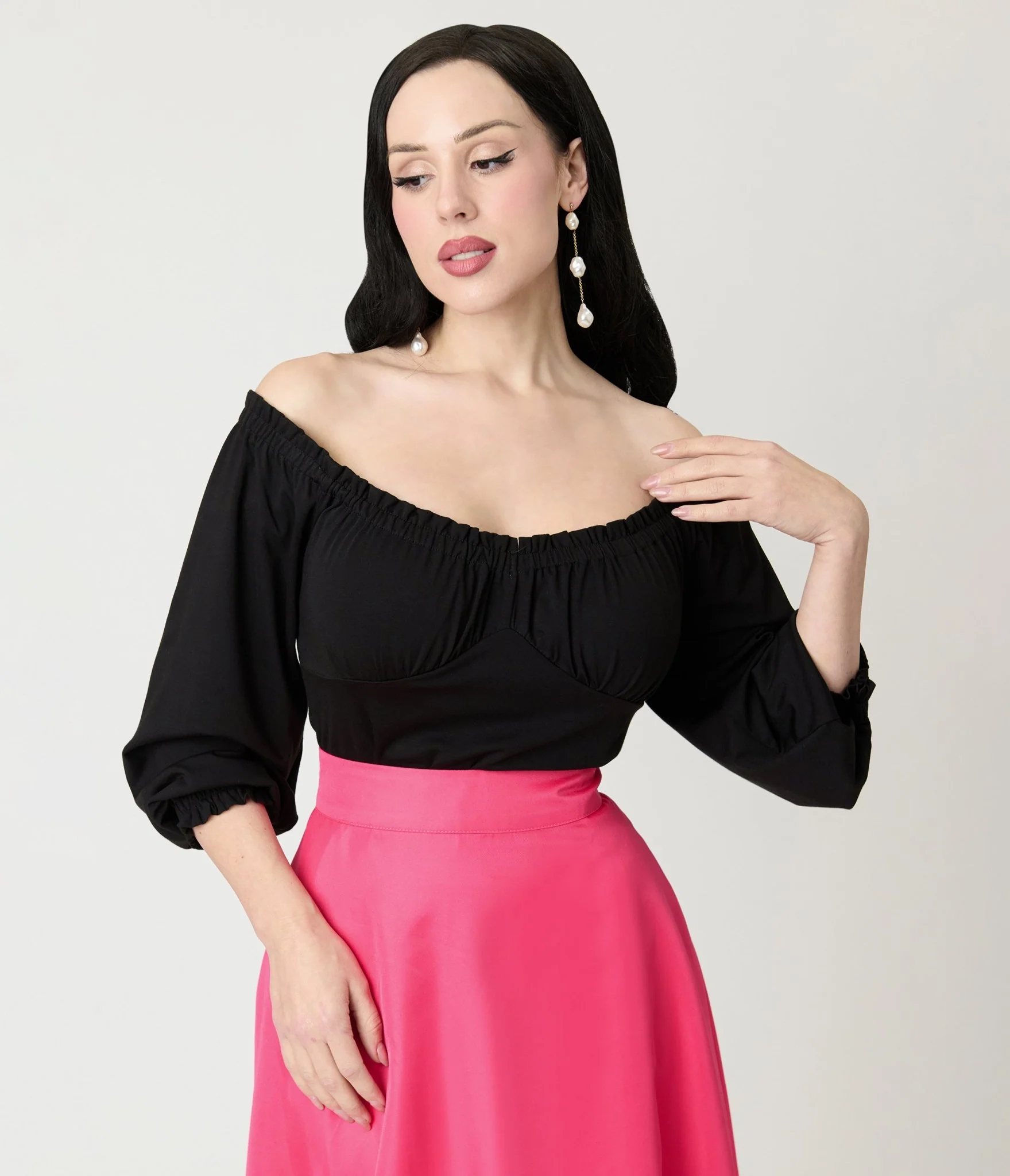 Unique Vintage Black Peasant Sleeve Blouse