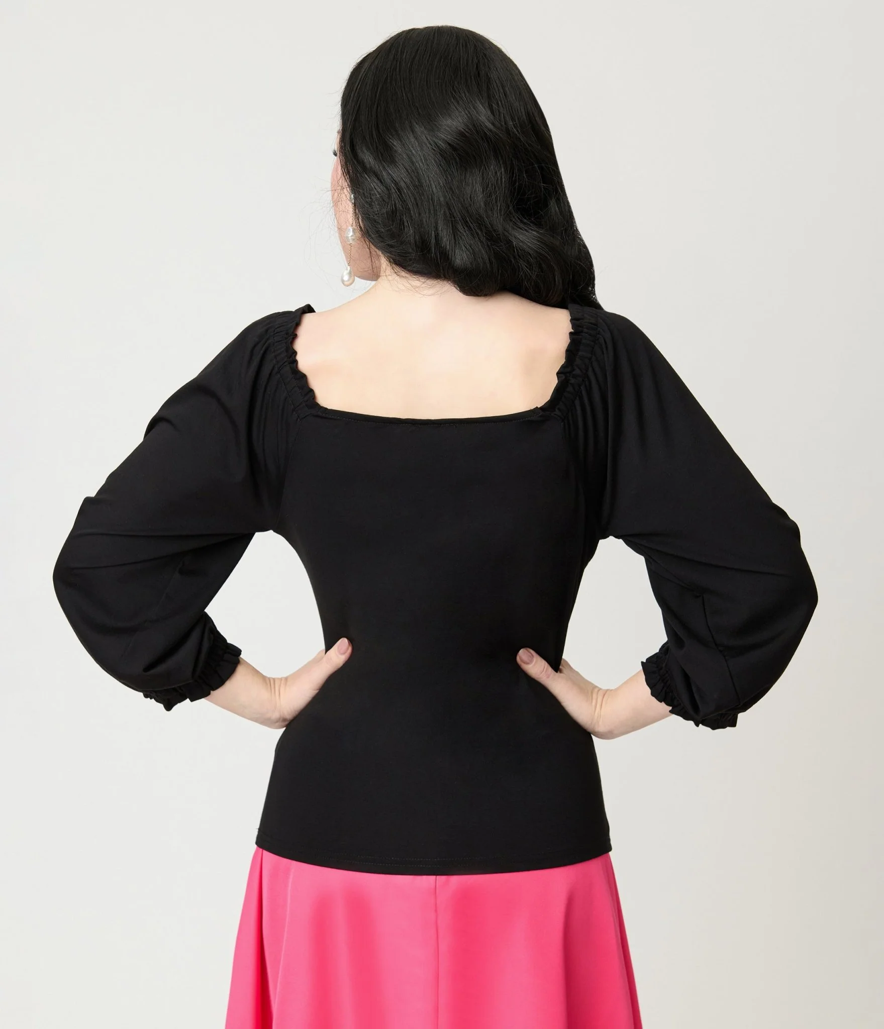 Unique Vintage Black Peasant Sleeve Blouse - Image 2