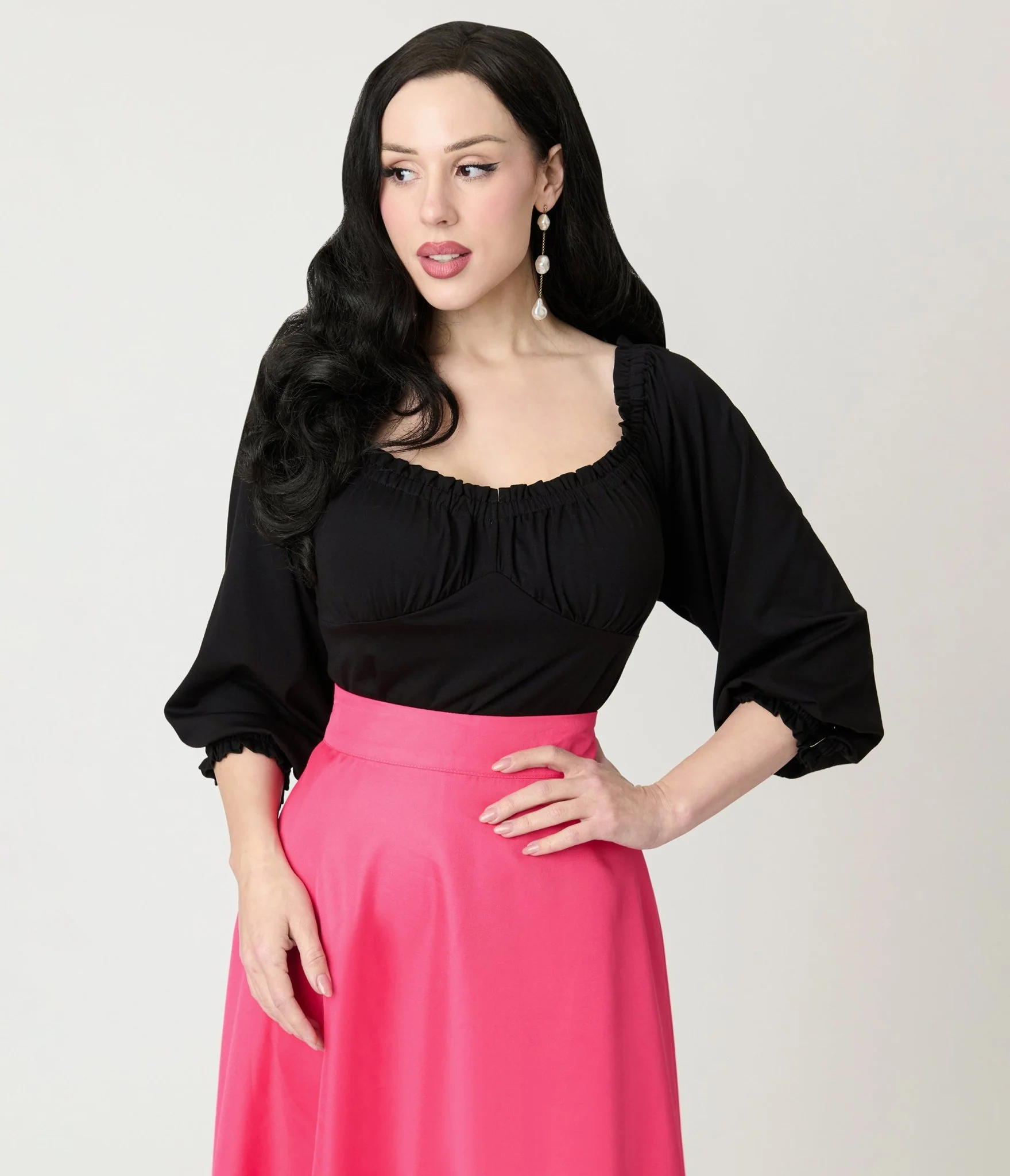 Unique Vintage Black Peasant Sleeve Blouse - Image 4