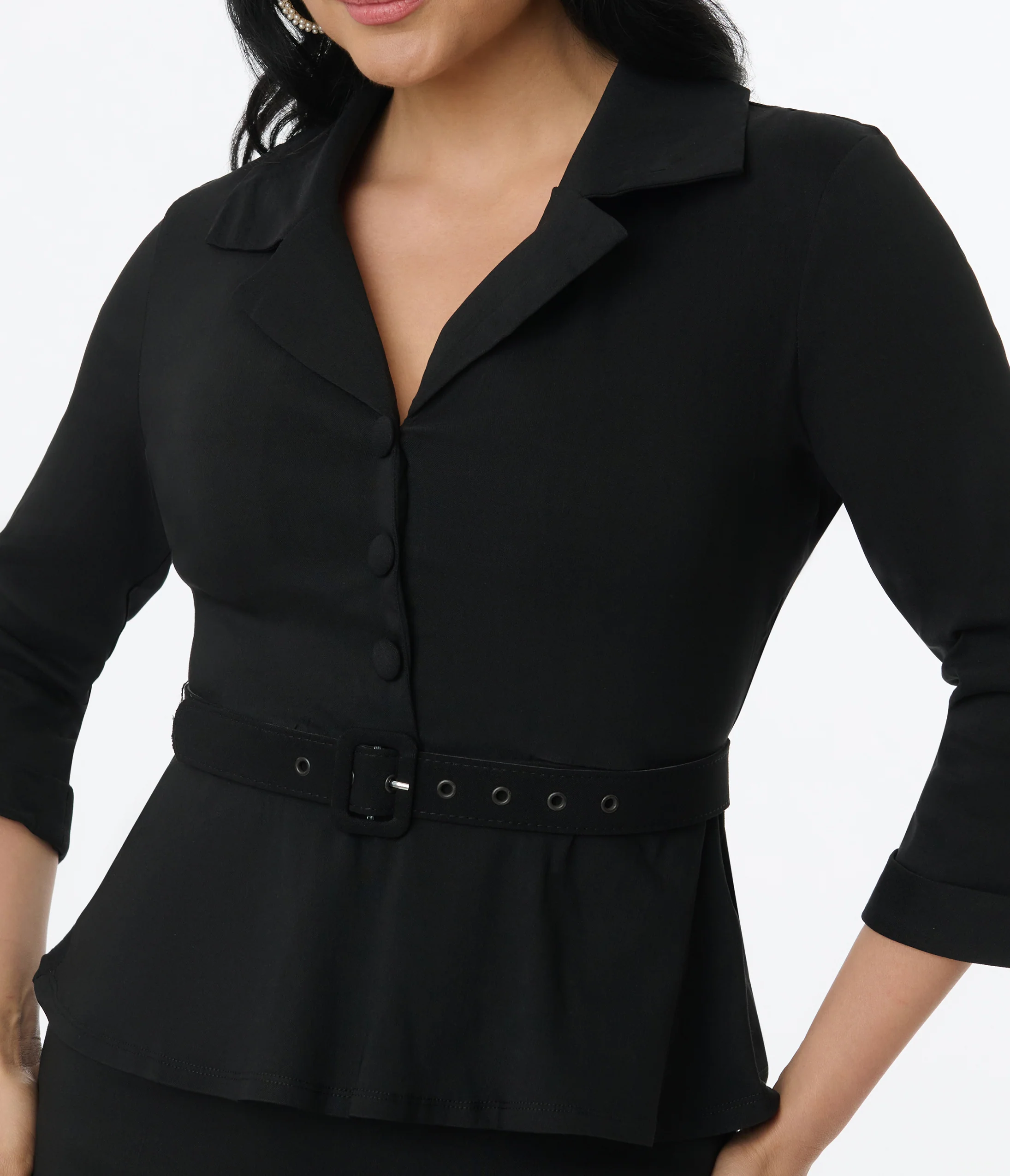 Unique Vintage Black Peplum Cooper Suit Pencil Dress - Image 2