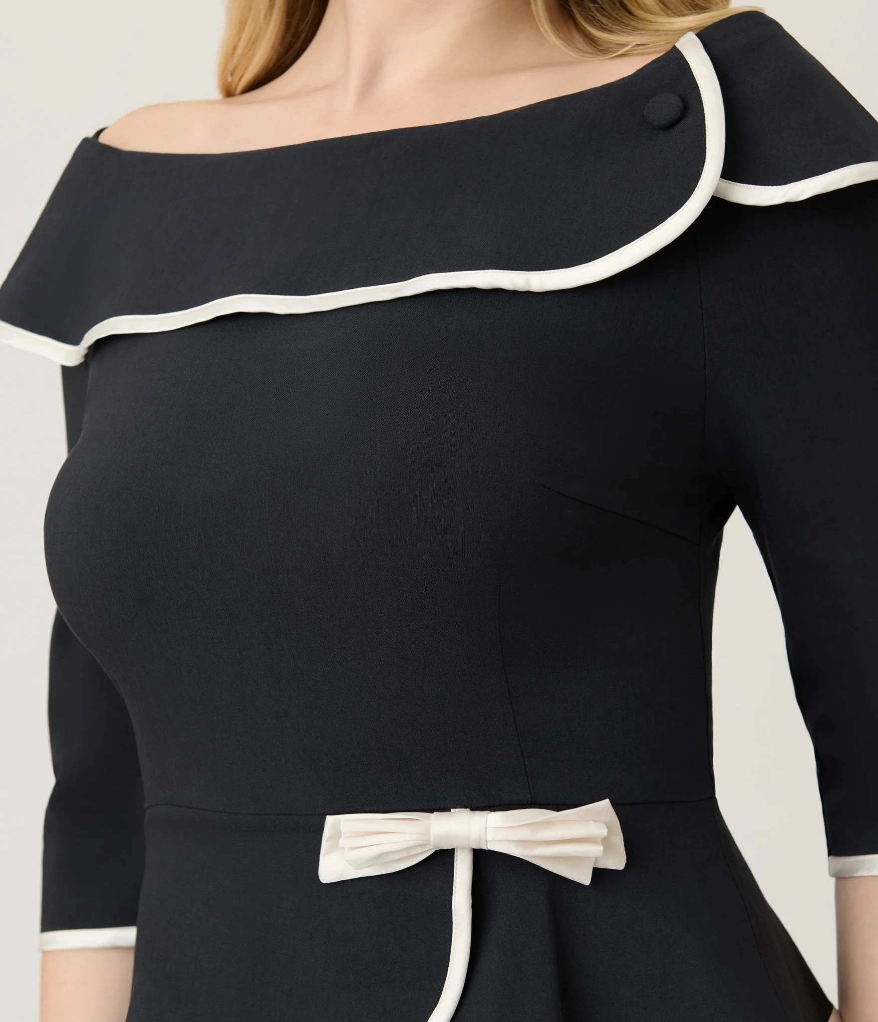Unique Vintage Black Peplum Suit Pencil Dress - Image 5