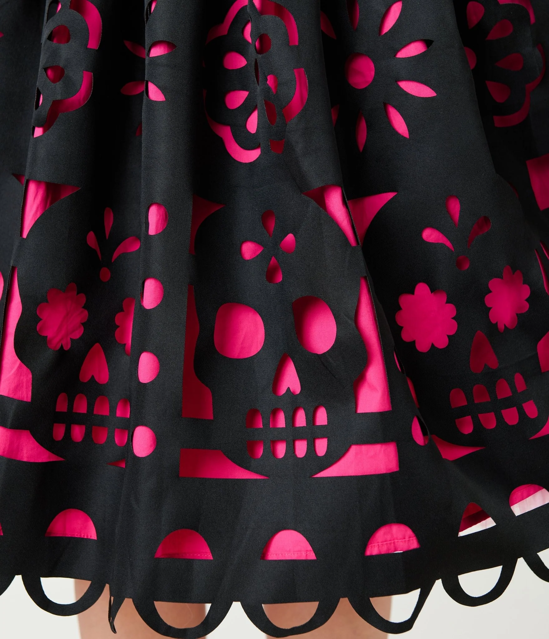Unique Vintage Black & Pink Day of the Dead Skull Cutout Swing Skirt - Image 5