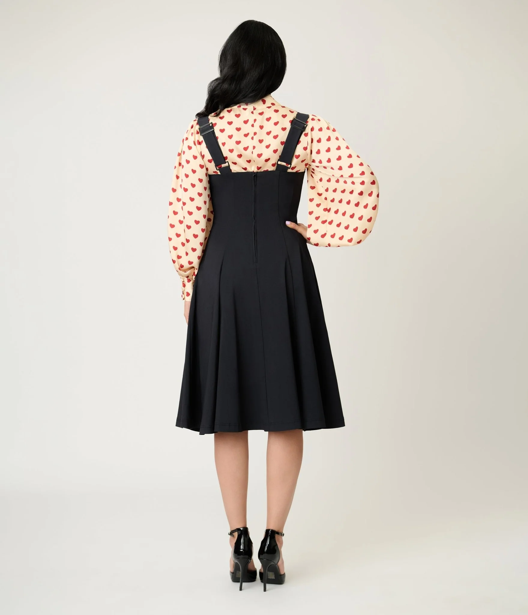 Unique Vintage Black & Red Heart Amma Swing Skirt - Image 2