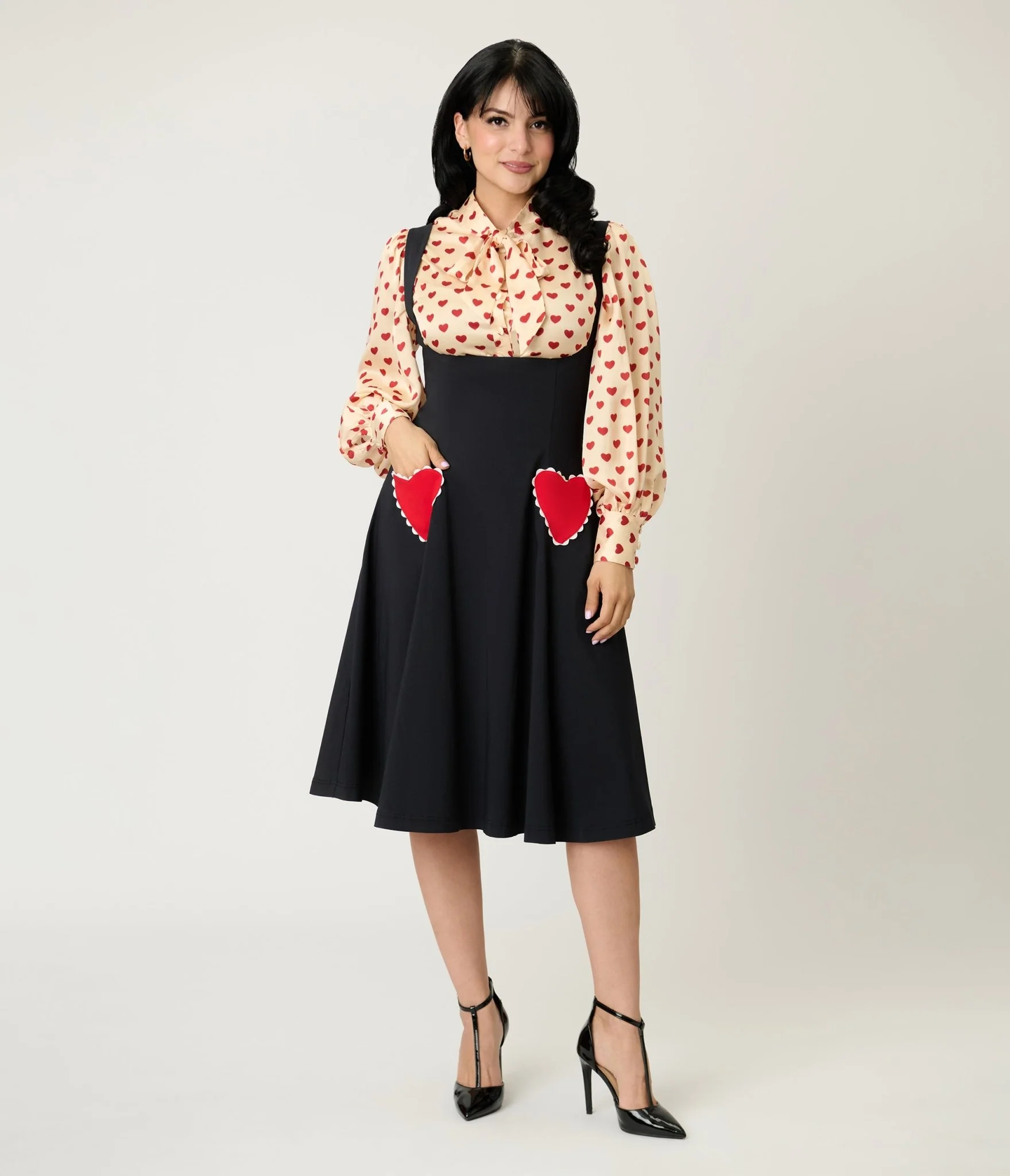 Unique Vintage Black & Red Heart Amma Swing Skirt - Image 3