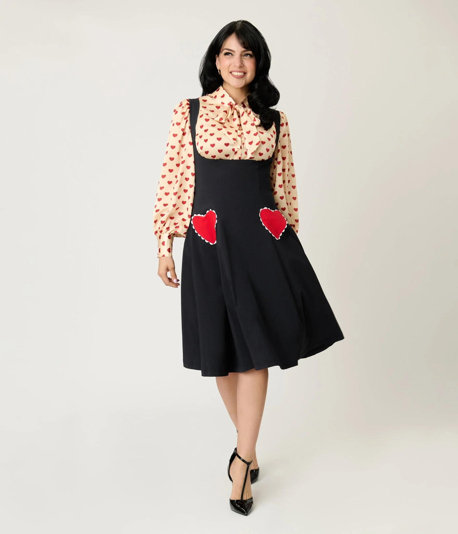 Unique Vintage Black & Red Heart Amma Swing Skirt - Image 4
