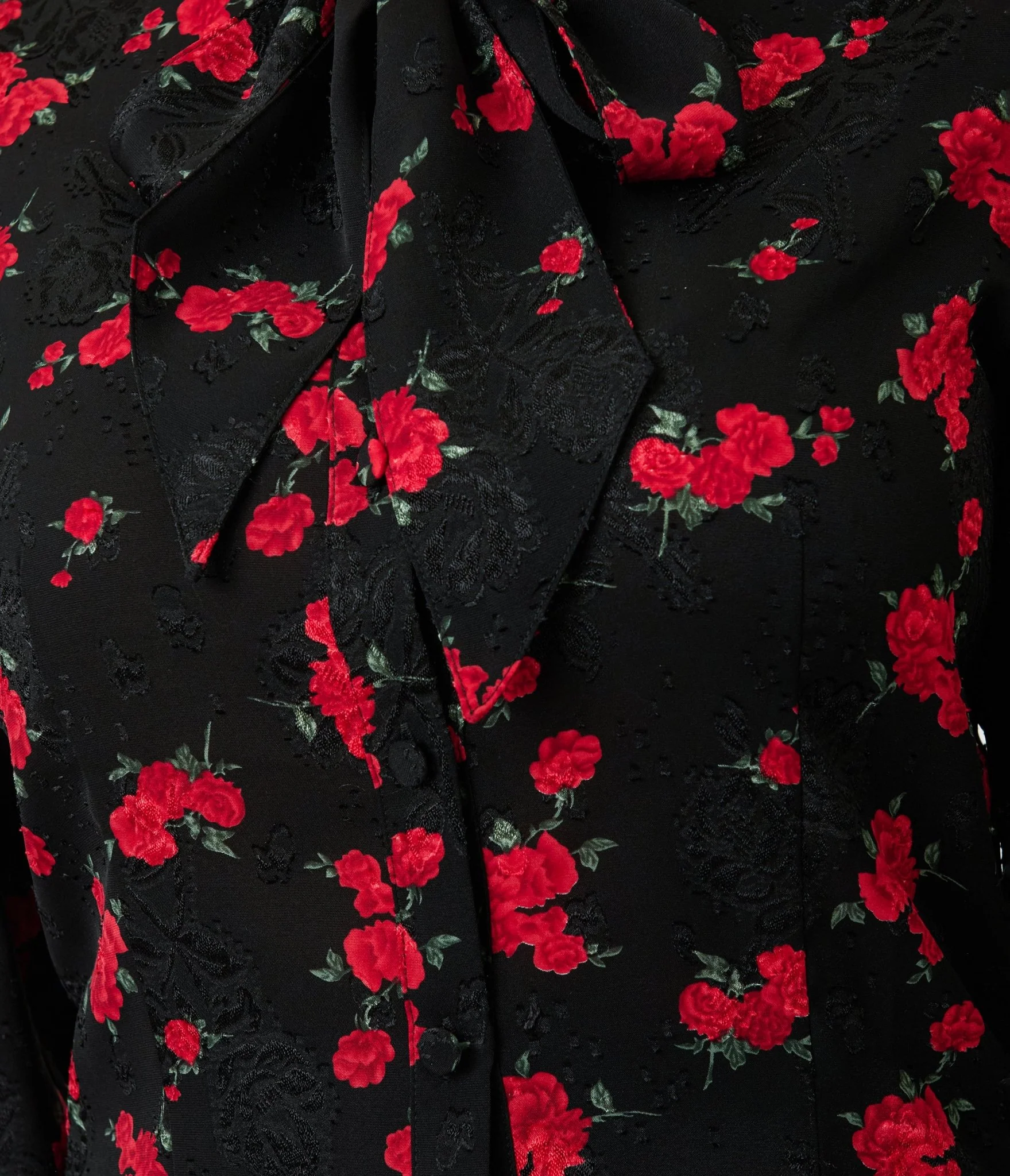 Unique Vintage Black & Red Roses Long Sleeve Gwen Blouse - Image 4