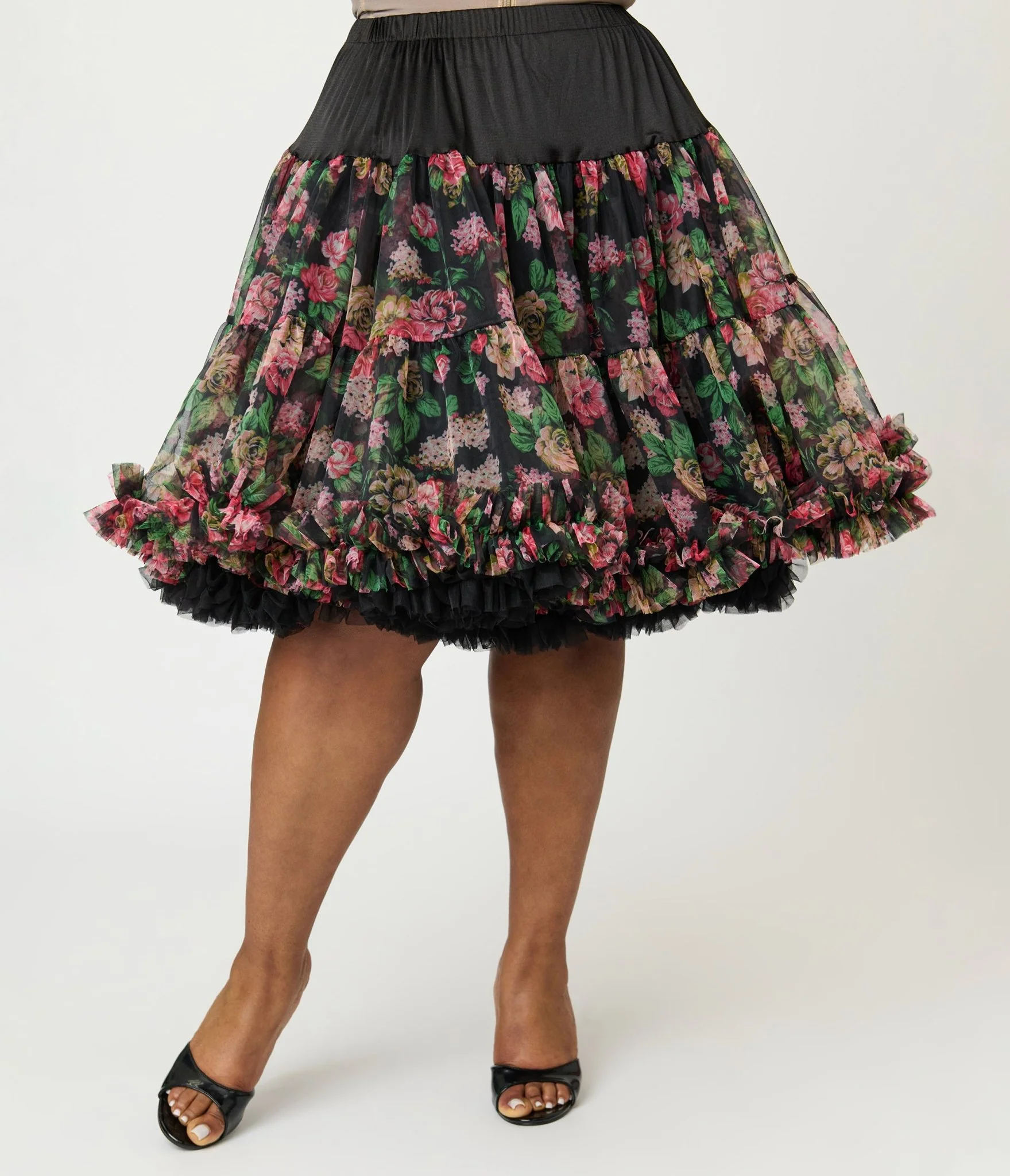 Unique Vintage Black Roses Ruffled Petticoat Crinoline - Image 3