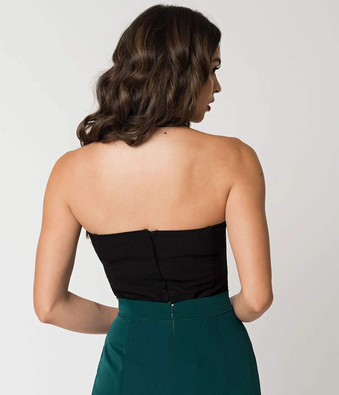 Unique Vintage Black Stretch Rita Criss Cross Halter Top - Image 2