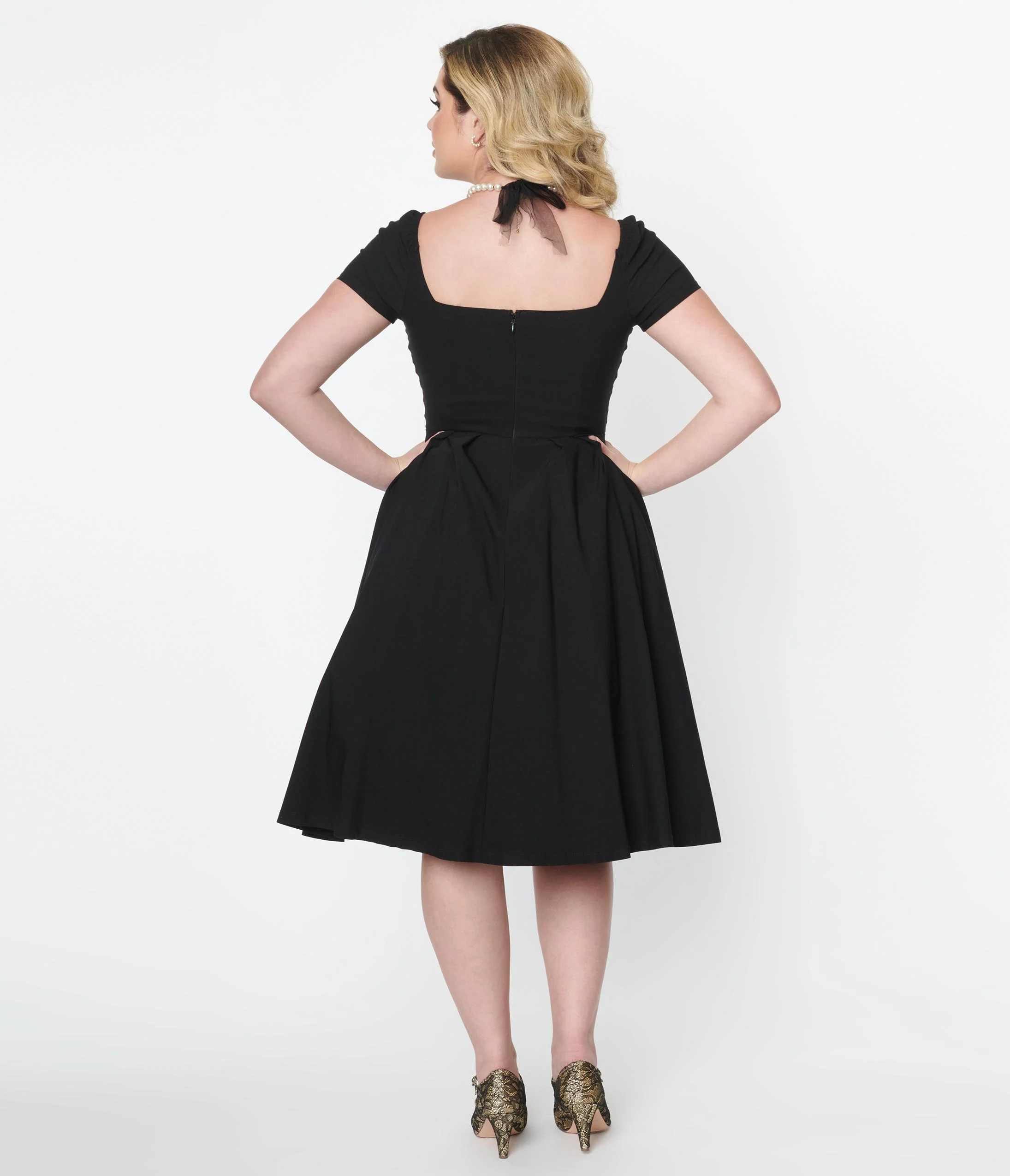 Unique Vintage Black Sweetheart Midge Swing Dress - Image 2