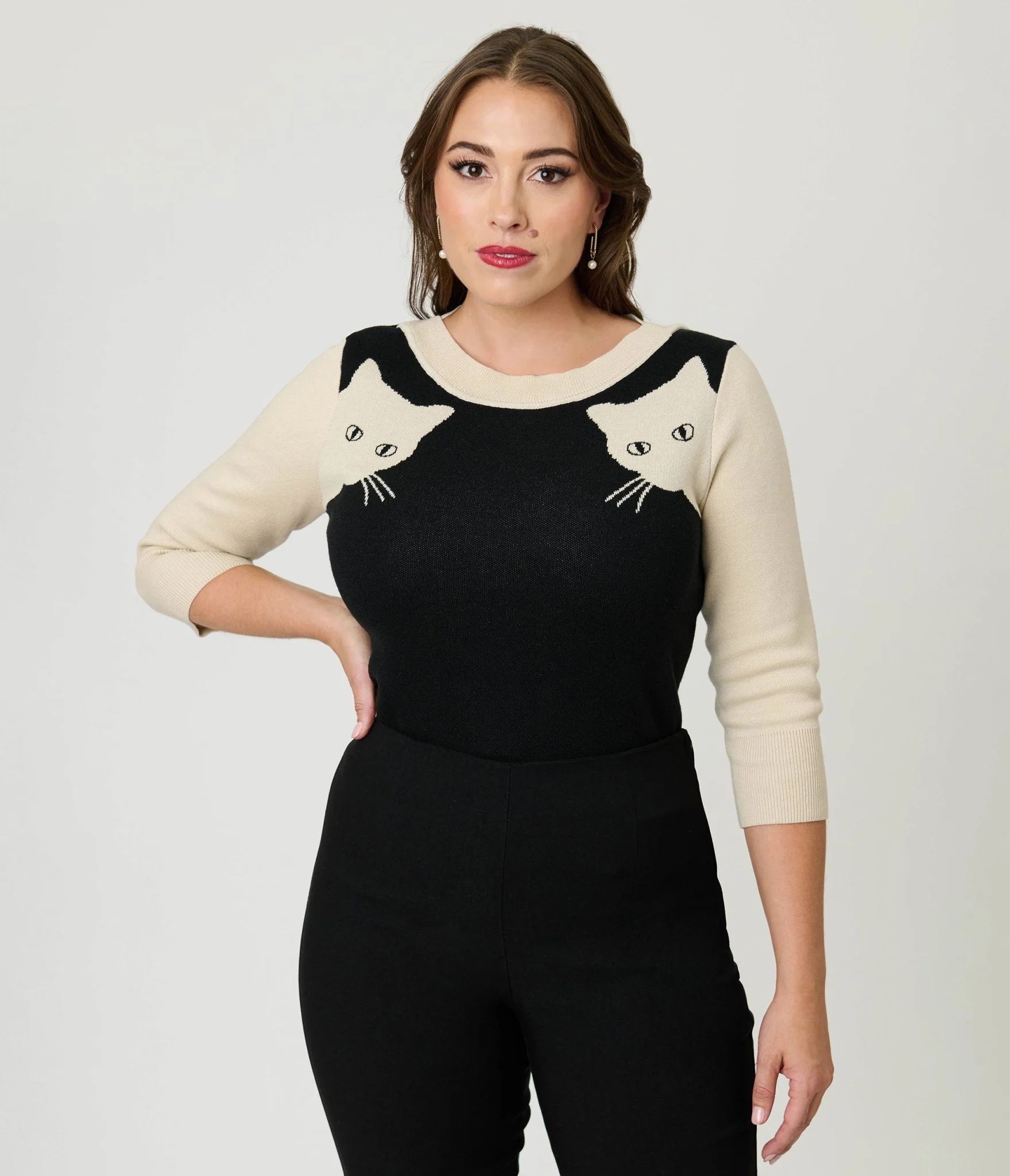 Unique Vintage Black & White Cat Sleeve Minou Sweater