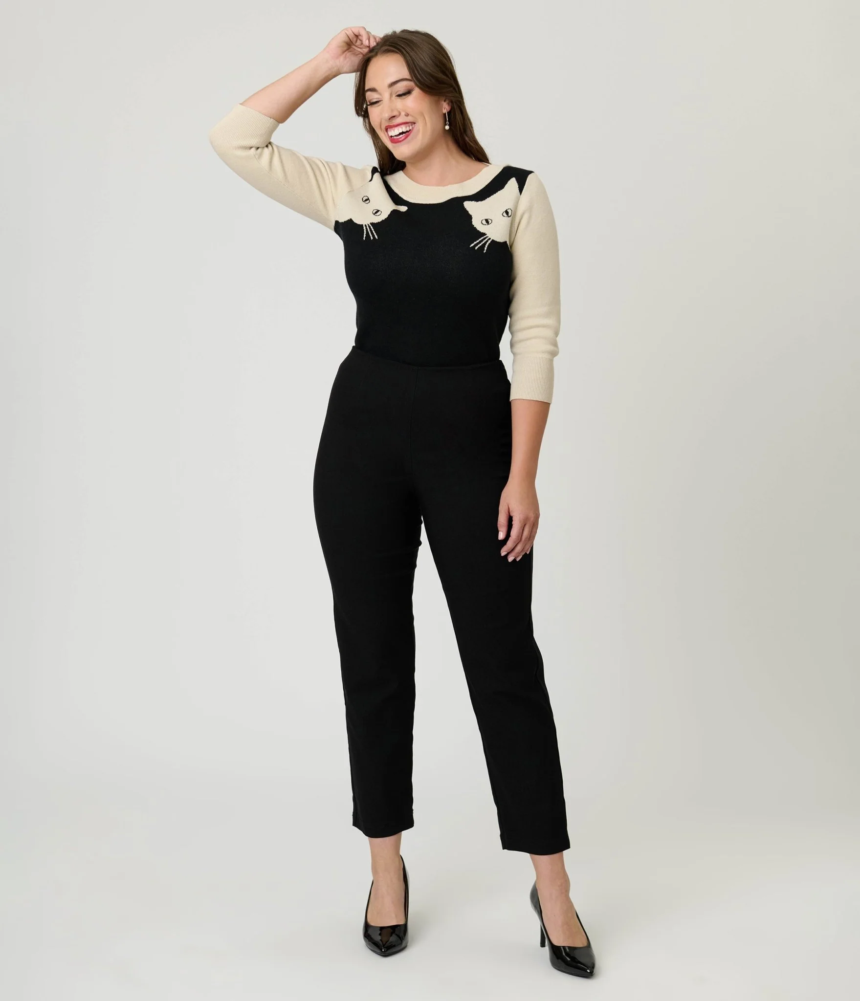 Unique Vintage Black & White Cat Sleeve Minou Sweater - Image 4