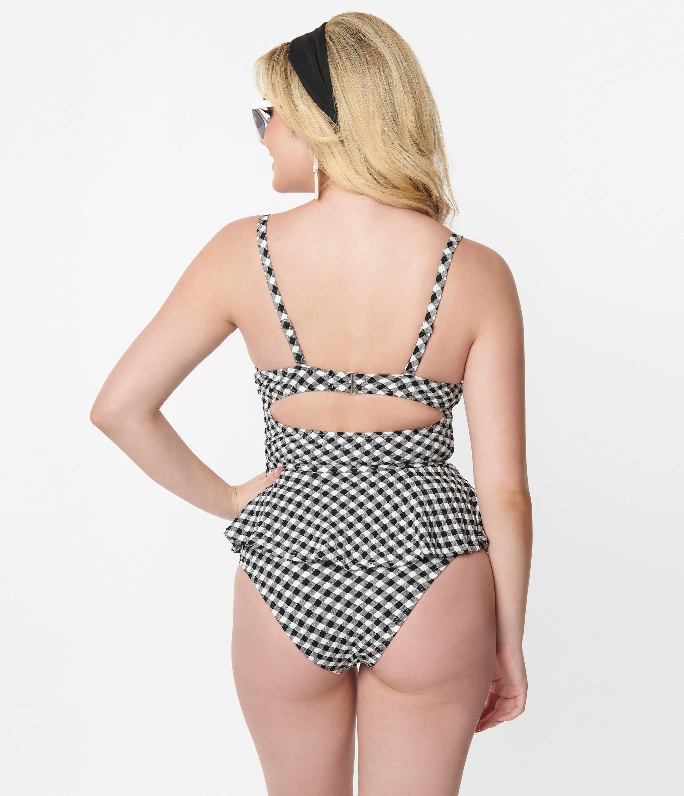 Unique Vintage Black & White Gingham Daphne Swim Bottoms - Image 3