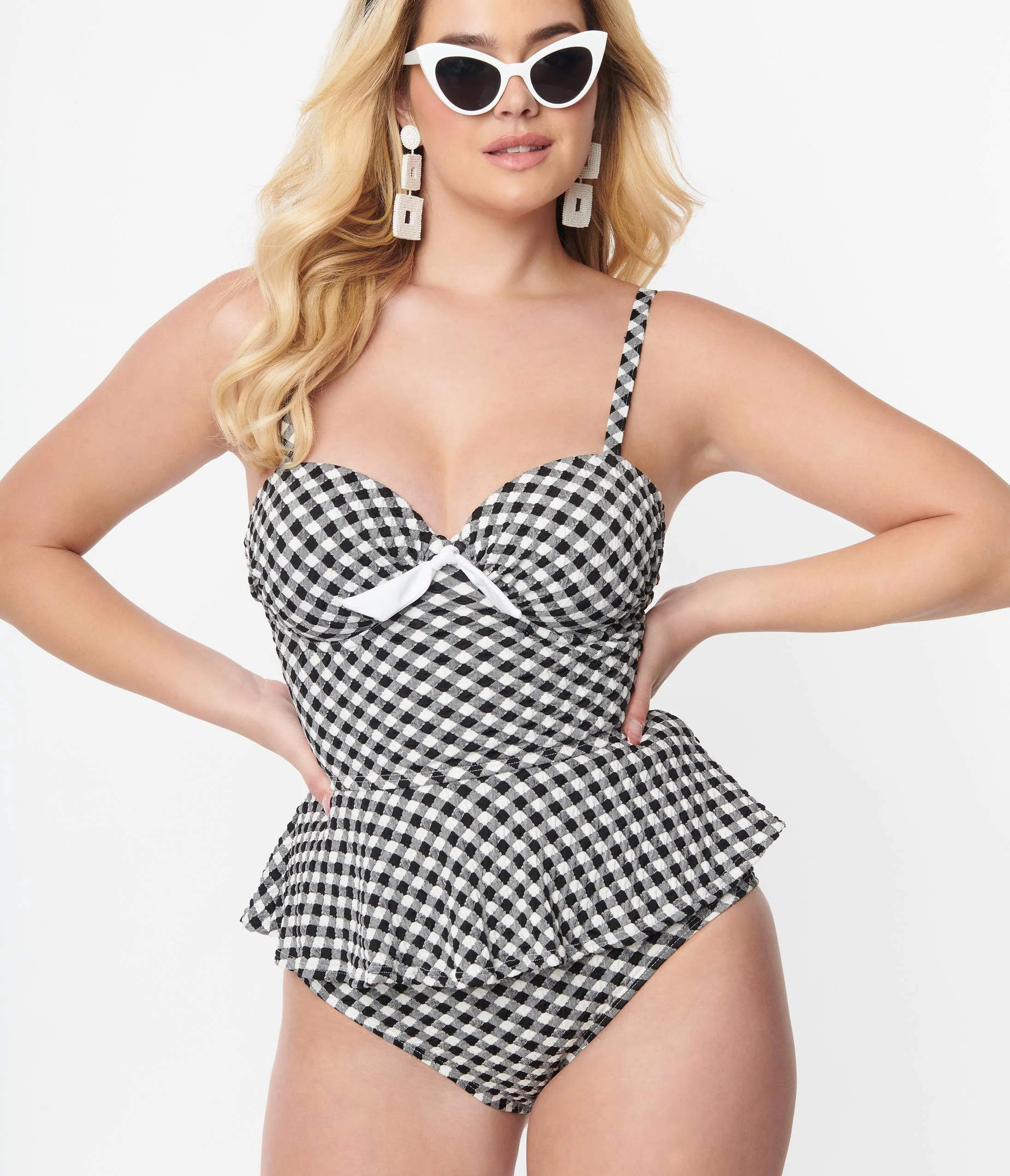 Unique Vintage Black & White Gingham Daphne Swim Bottoms - Image 4
