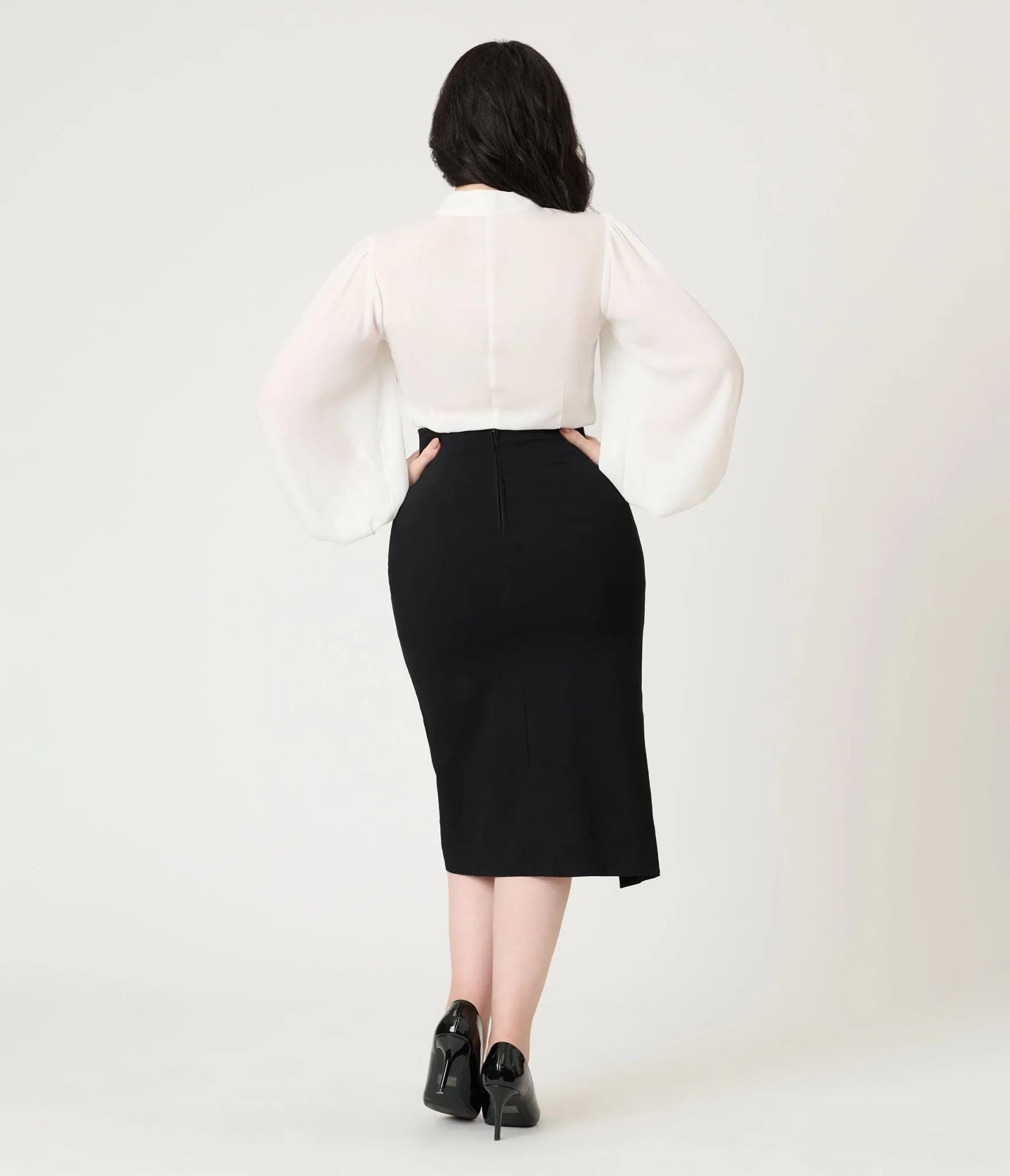 Unique Vintage Black Asymmetrical Pencil Skirt - Image 3