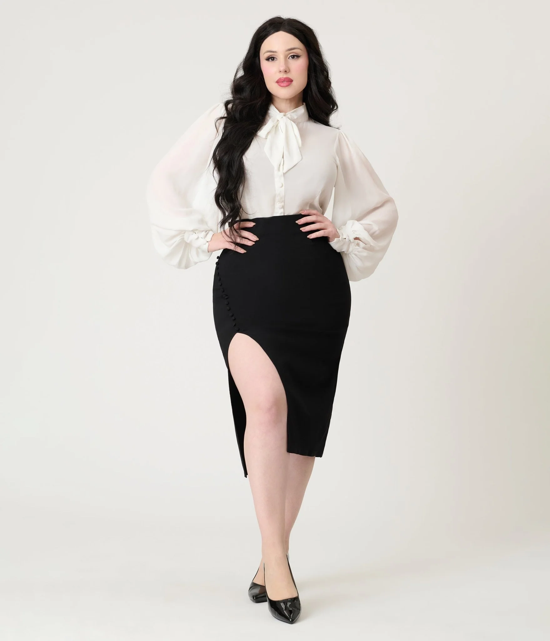 Unique Vintage Black Asymmetrical Pencil Skirt - Image 4