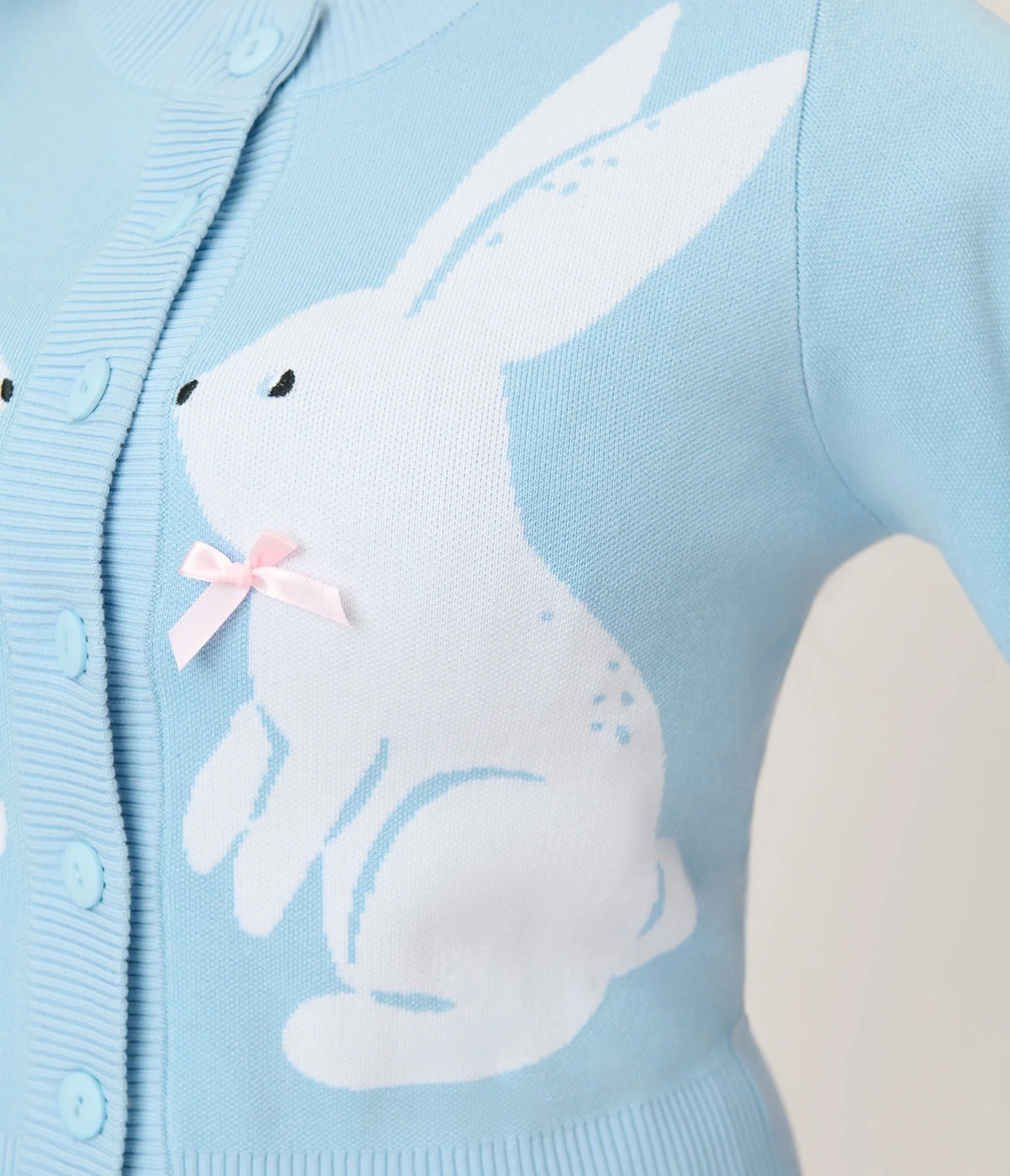 Unique Vintage Blue Bunny Cropped Cardigan - Image 5