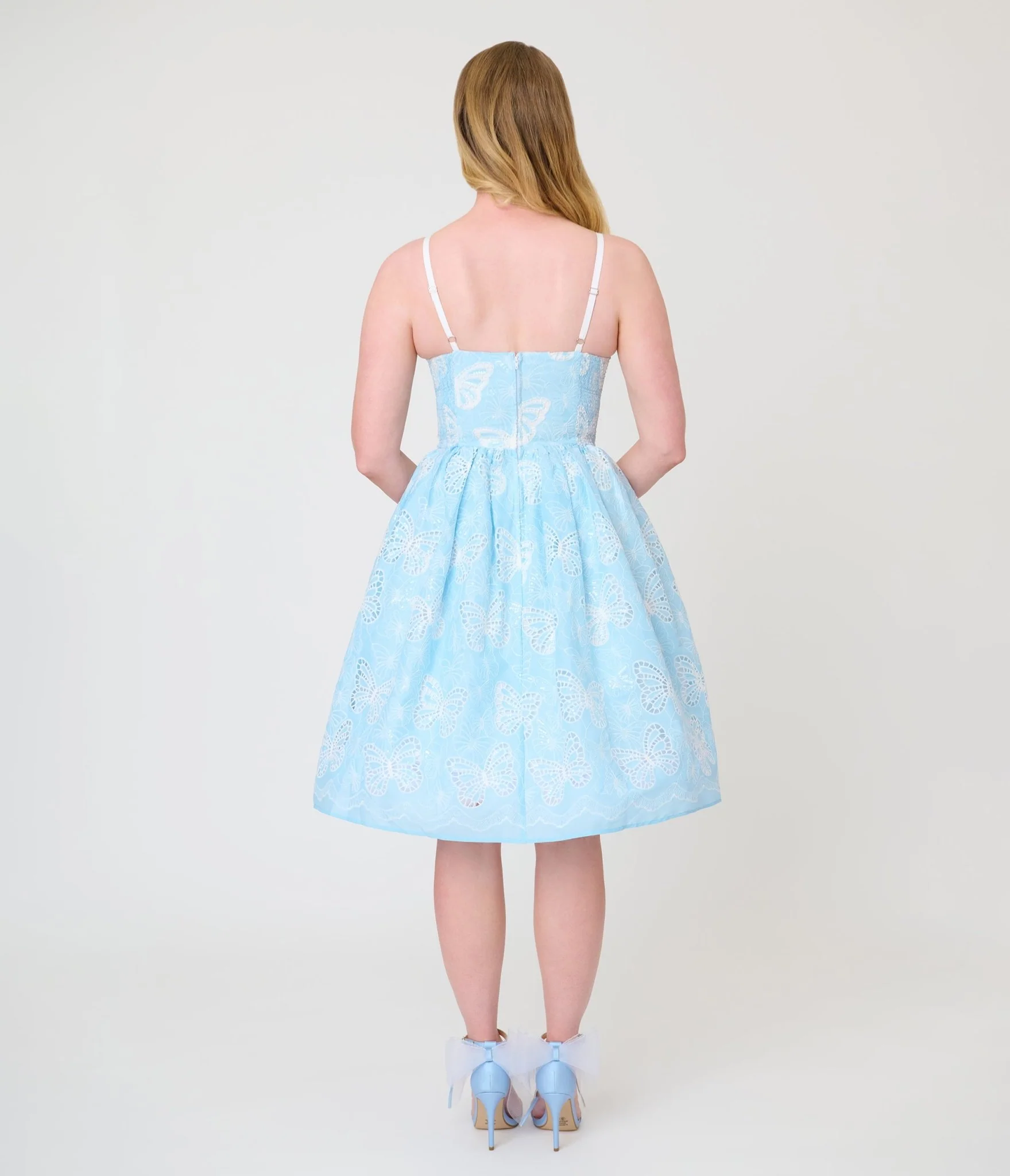 Unique Vintage Blue Butterfly Eyelet Swing Dress - Image 2