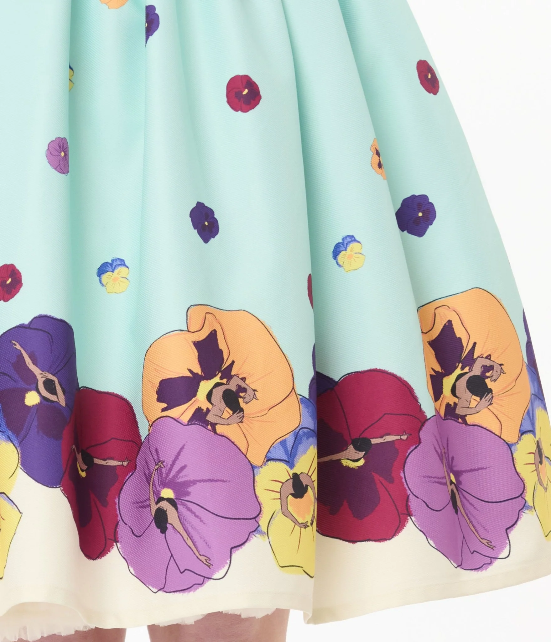 Unique Vintage Blue Dancing Pansies Gellar Swing Skirt - Image 2
