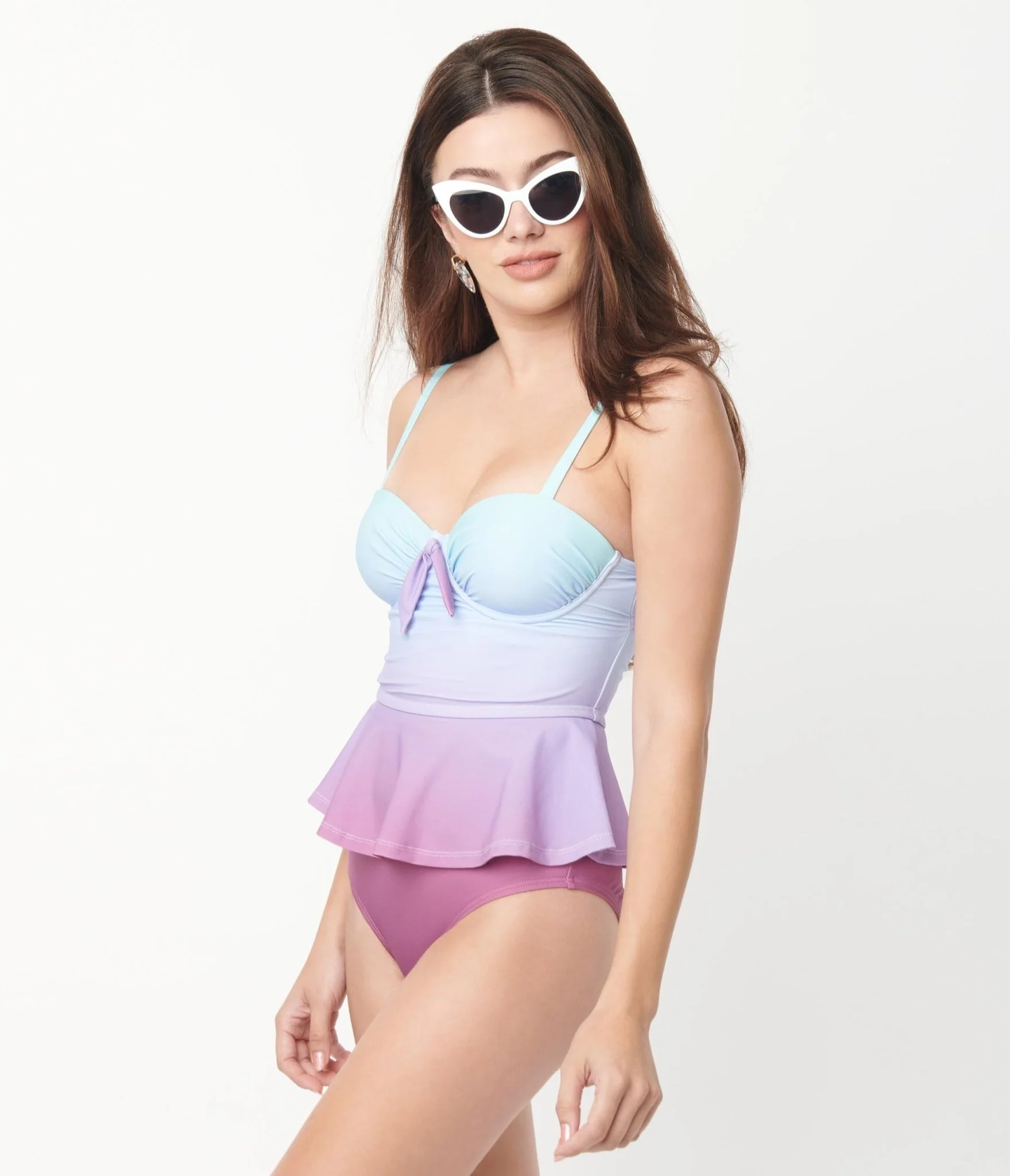 Unique Vintage Blue & Purple Ombre Peplum Solana Tankini Swim Top - Image 4