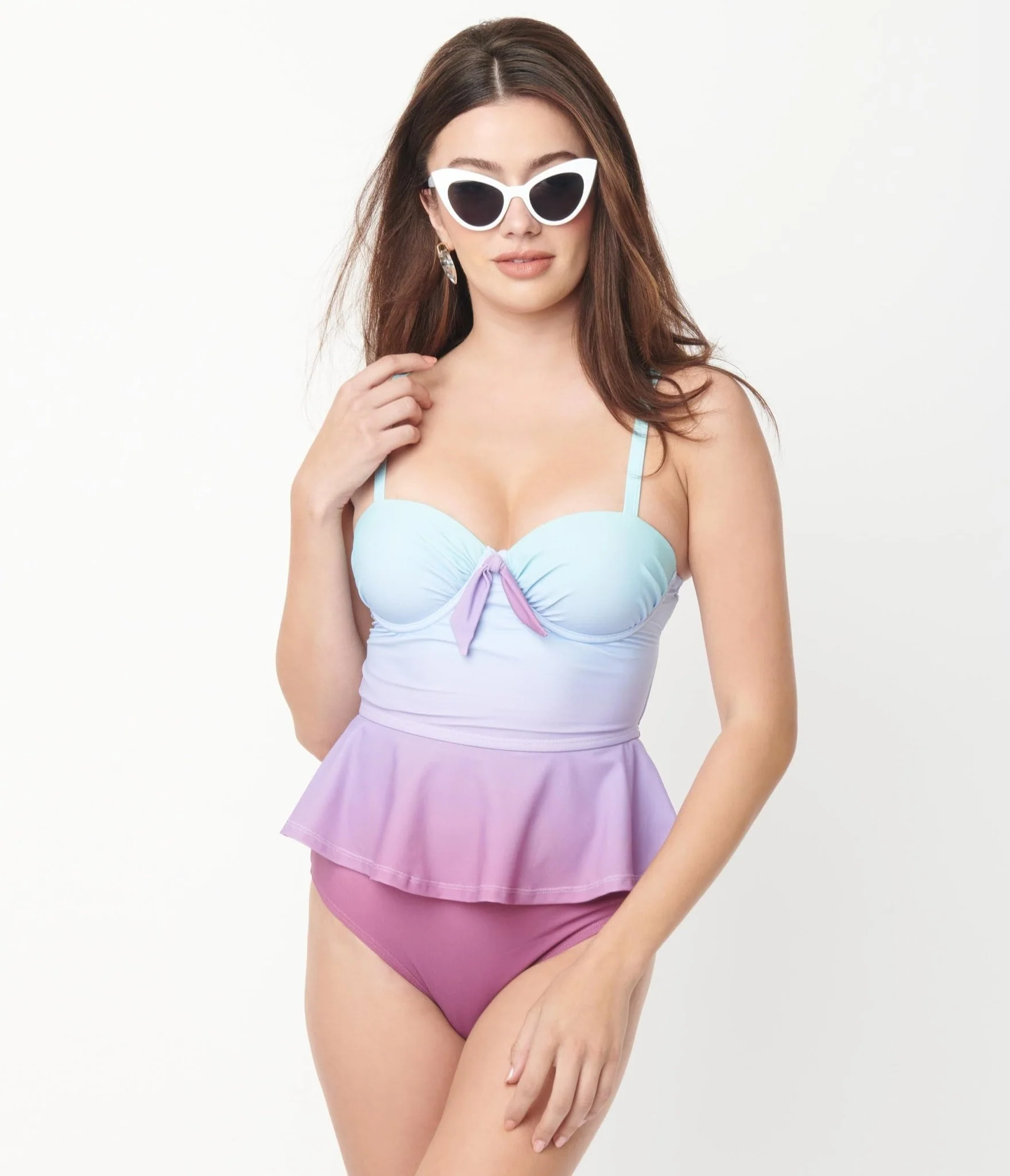 Unique Vintage Blue & Purple Ombre Peplum Solana Tankini Swim Top - Image 5