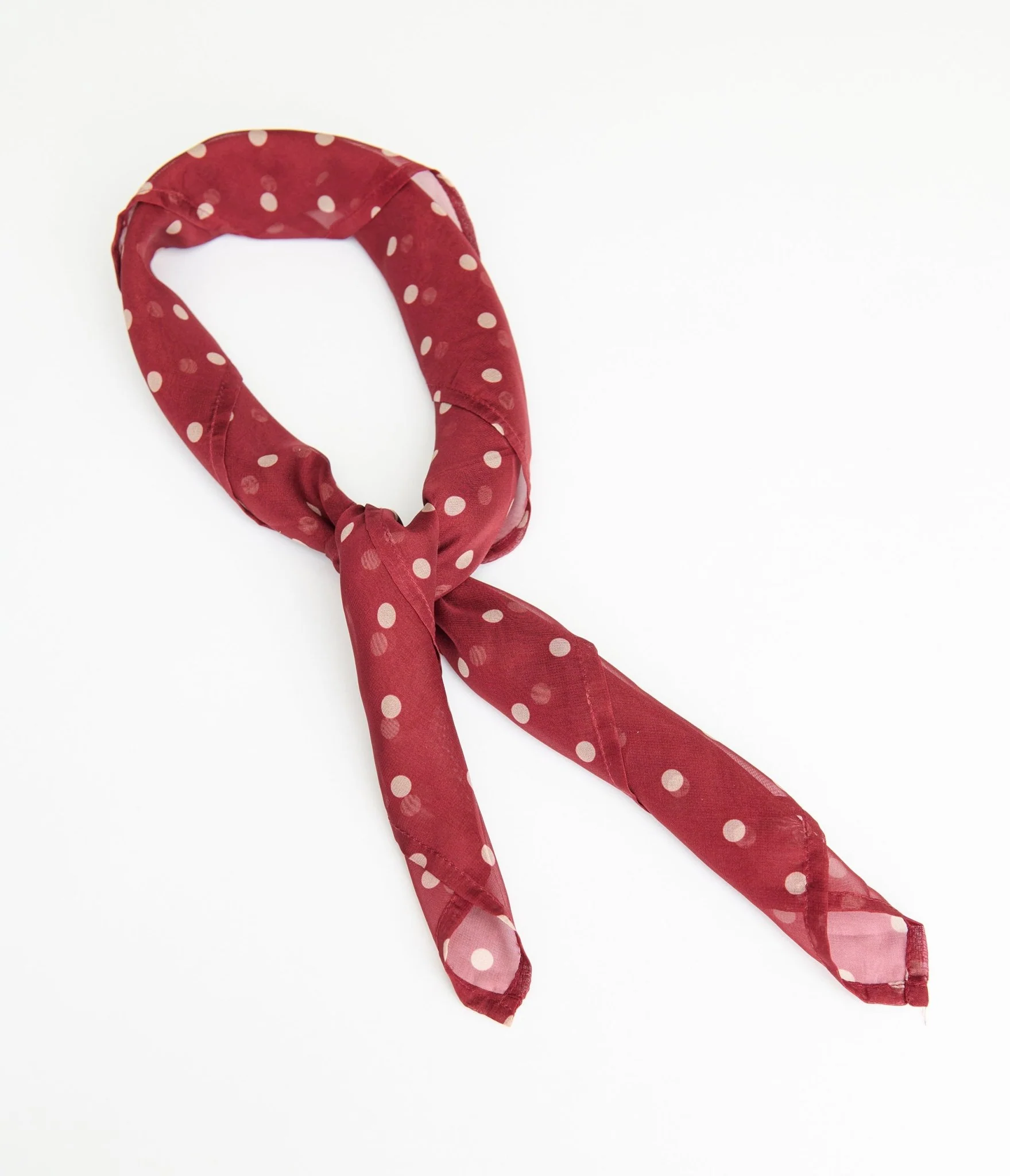 Unique Vintage Burgundy & Ivory Polka Dot Hair Scarf - Image 3