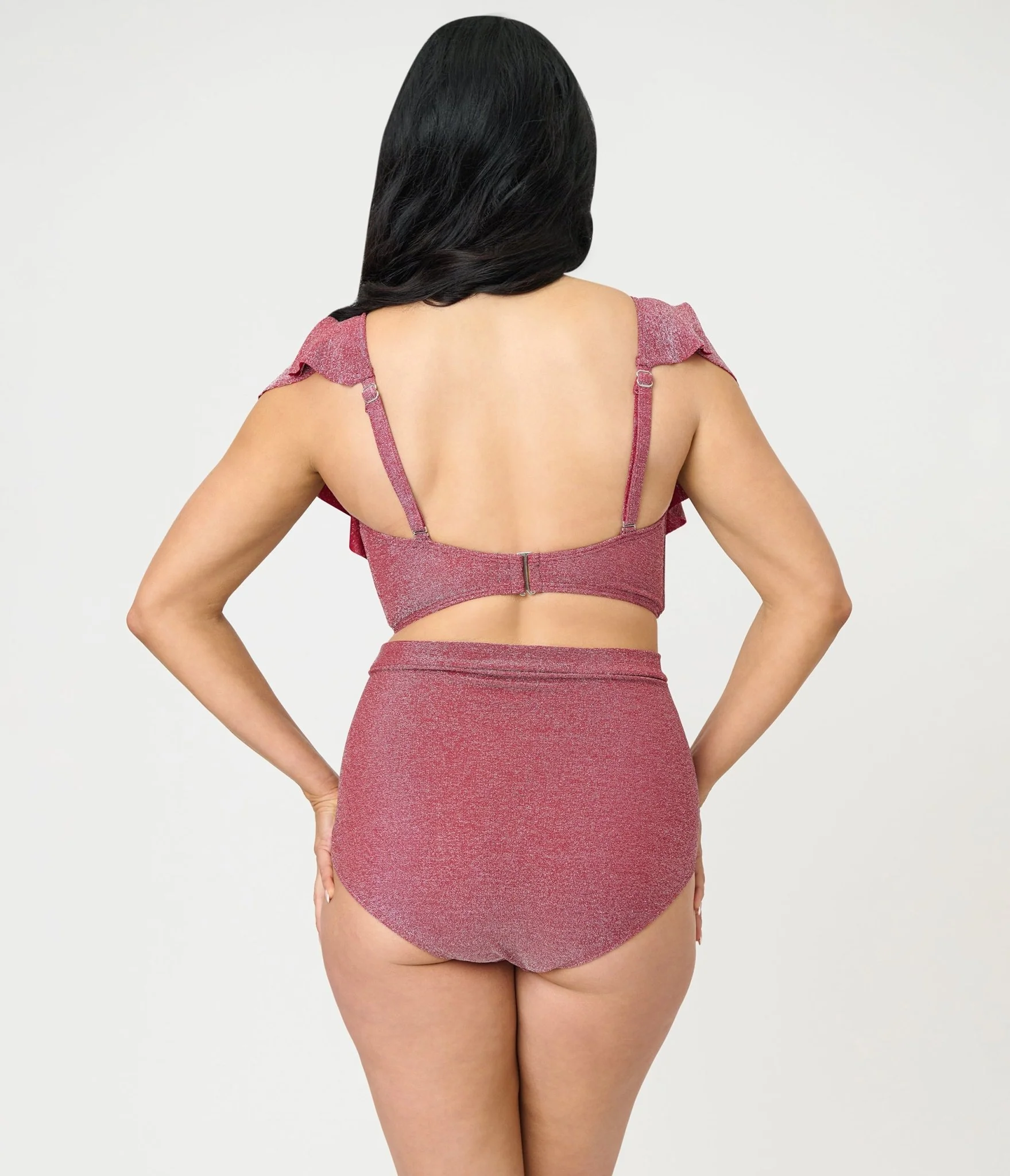 Unique Vintage Burgundy Lurex Monroe High Waist Bikini Bottom - Image 3