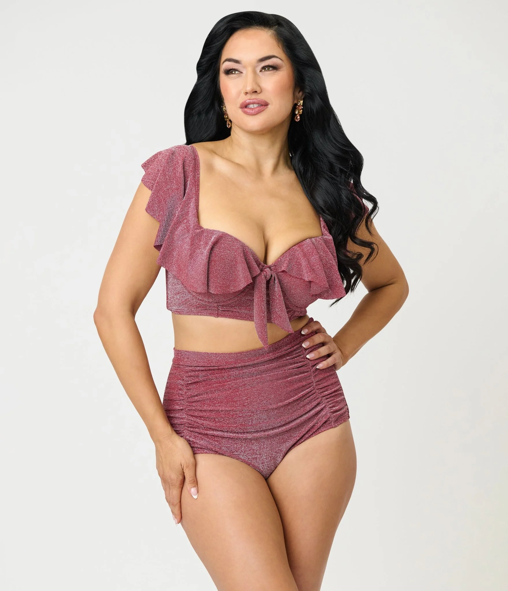 Unique Vintage Burgundy Lurex Monroe High Waist Bikini Bottom - Image 4