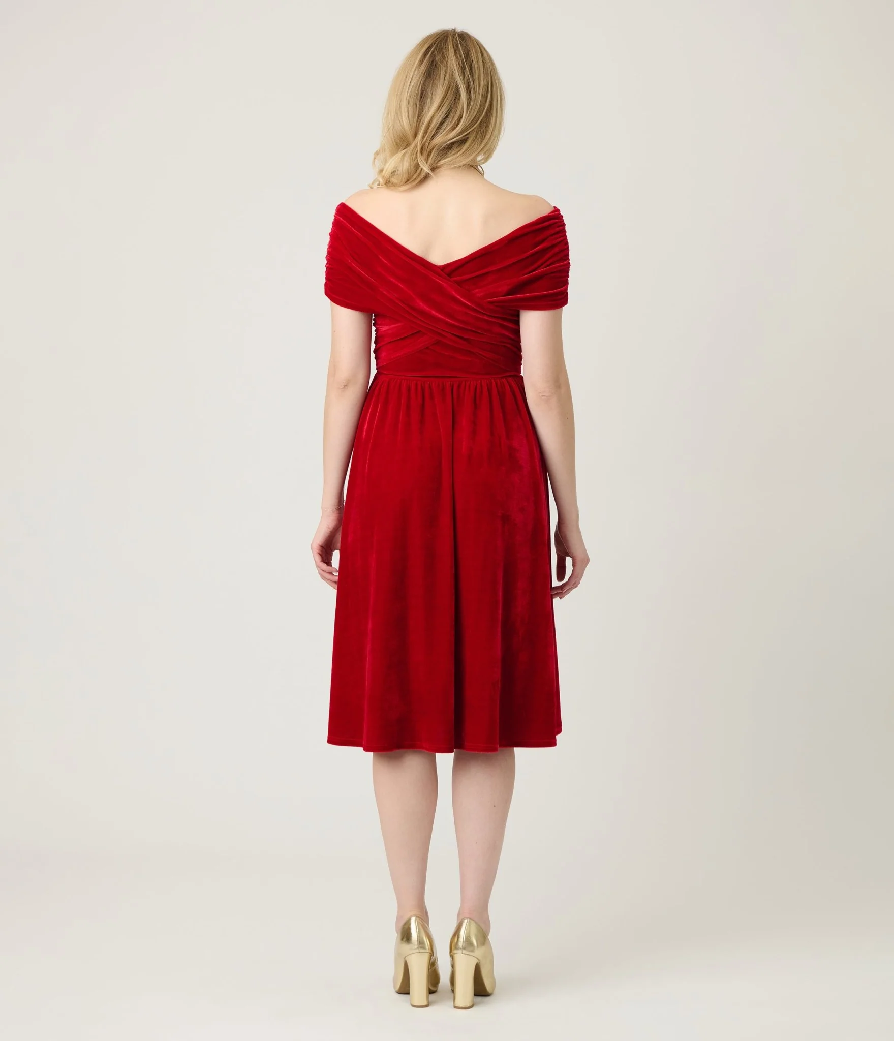 Unique Vintage Burgundy Shirred Velvet Swing Dress - Image 2