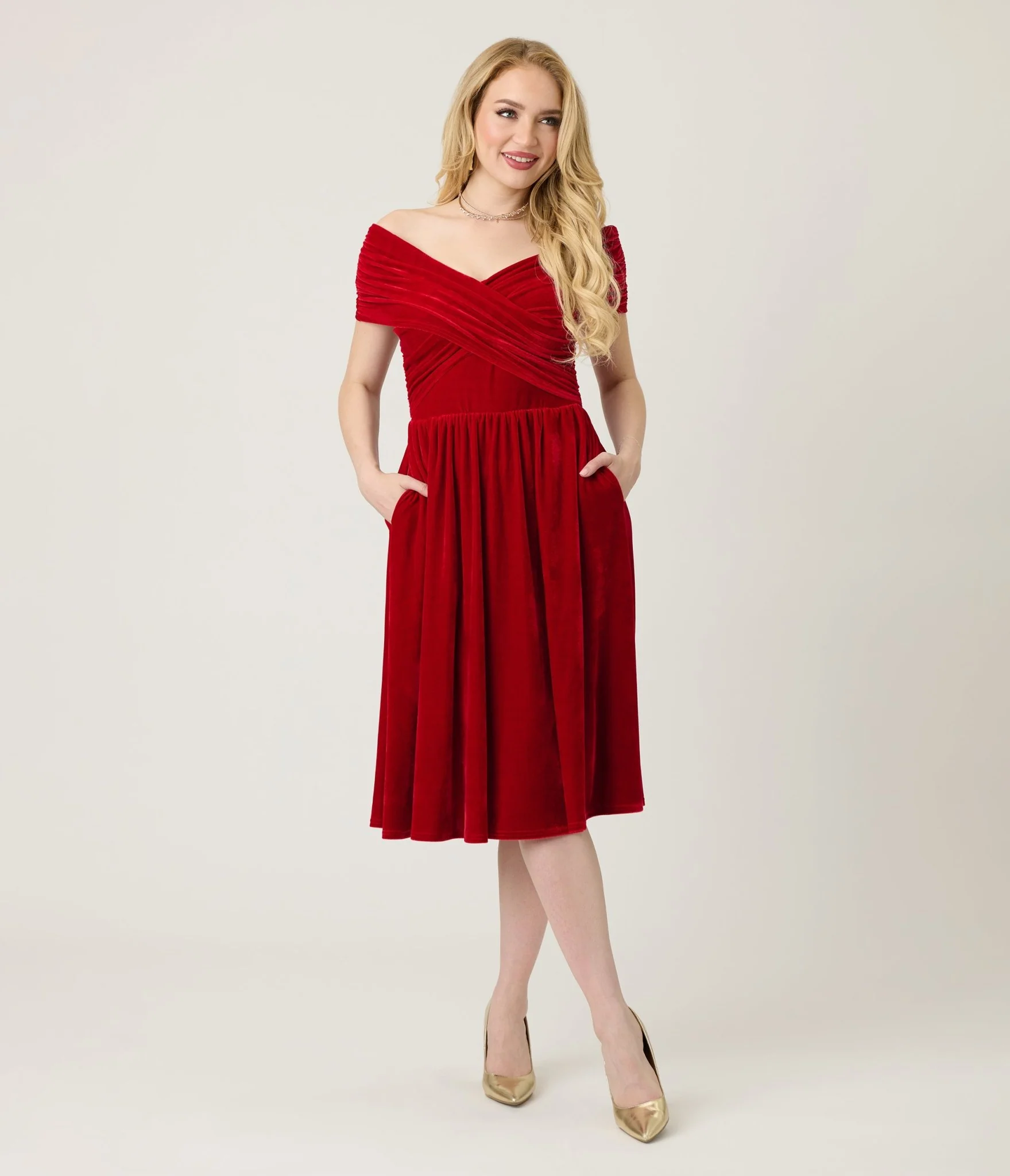 Unique Vintage Burgundy Shirred Velvet Swing Dress - Image 3