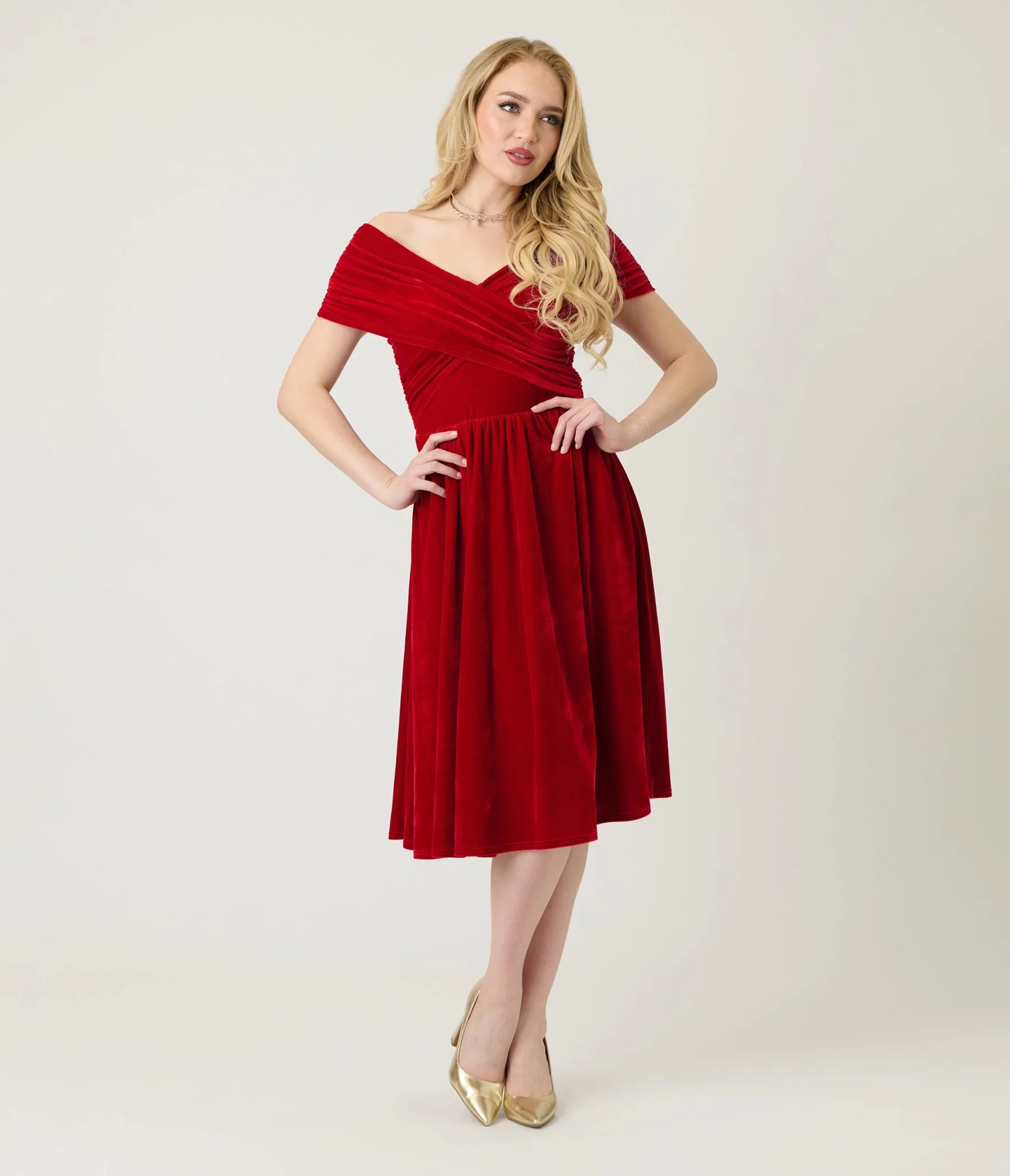 Unique Vintage Burgundy Shirred Velvet Swing Dress - Image 4