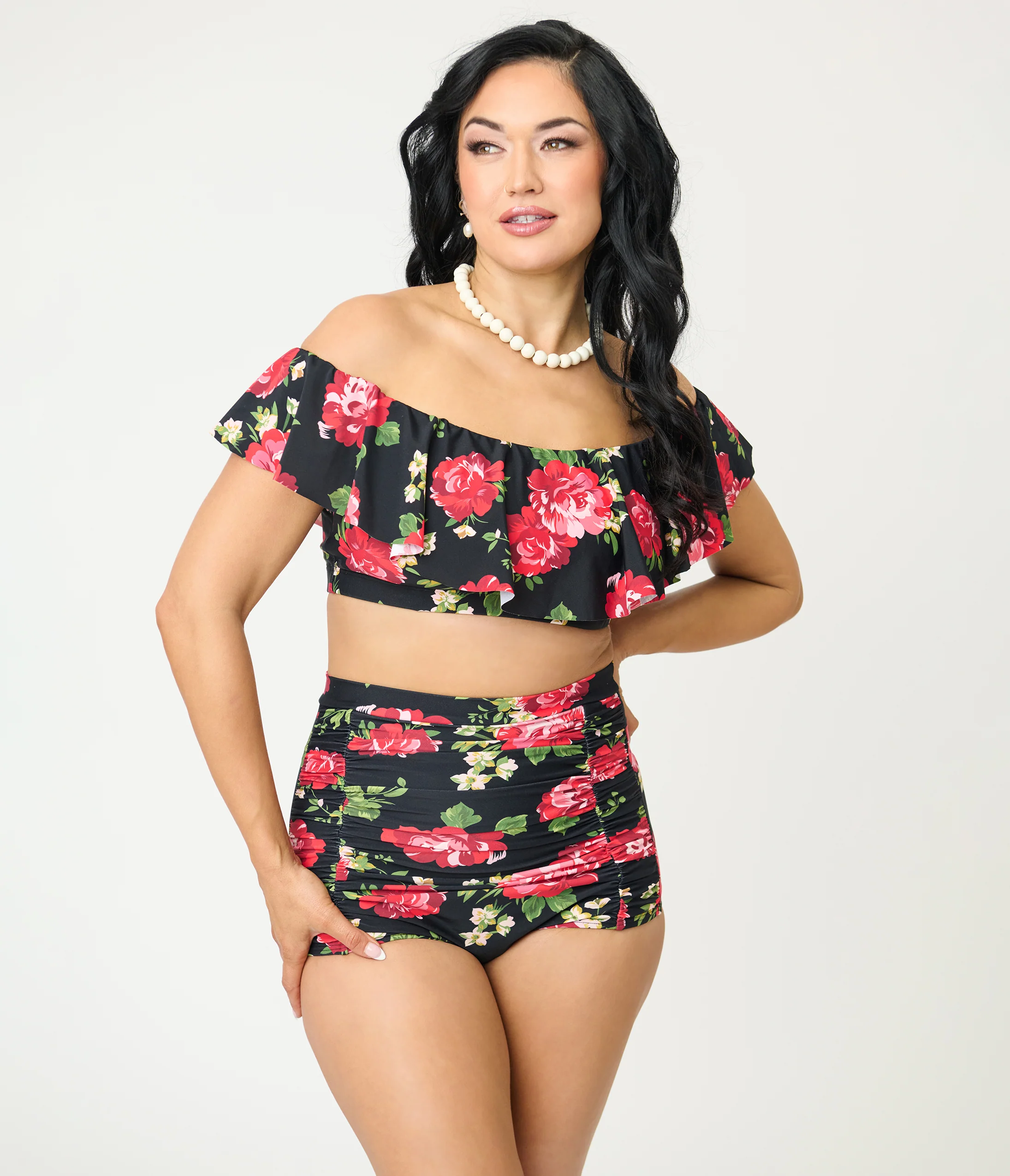 Unique Vintage Cabbage Roses Ruffled Ramona Swim Top - Image 3