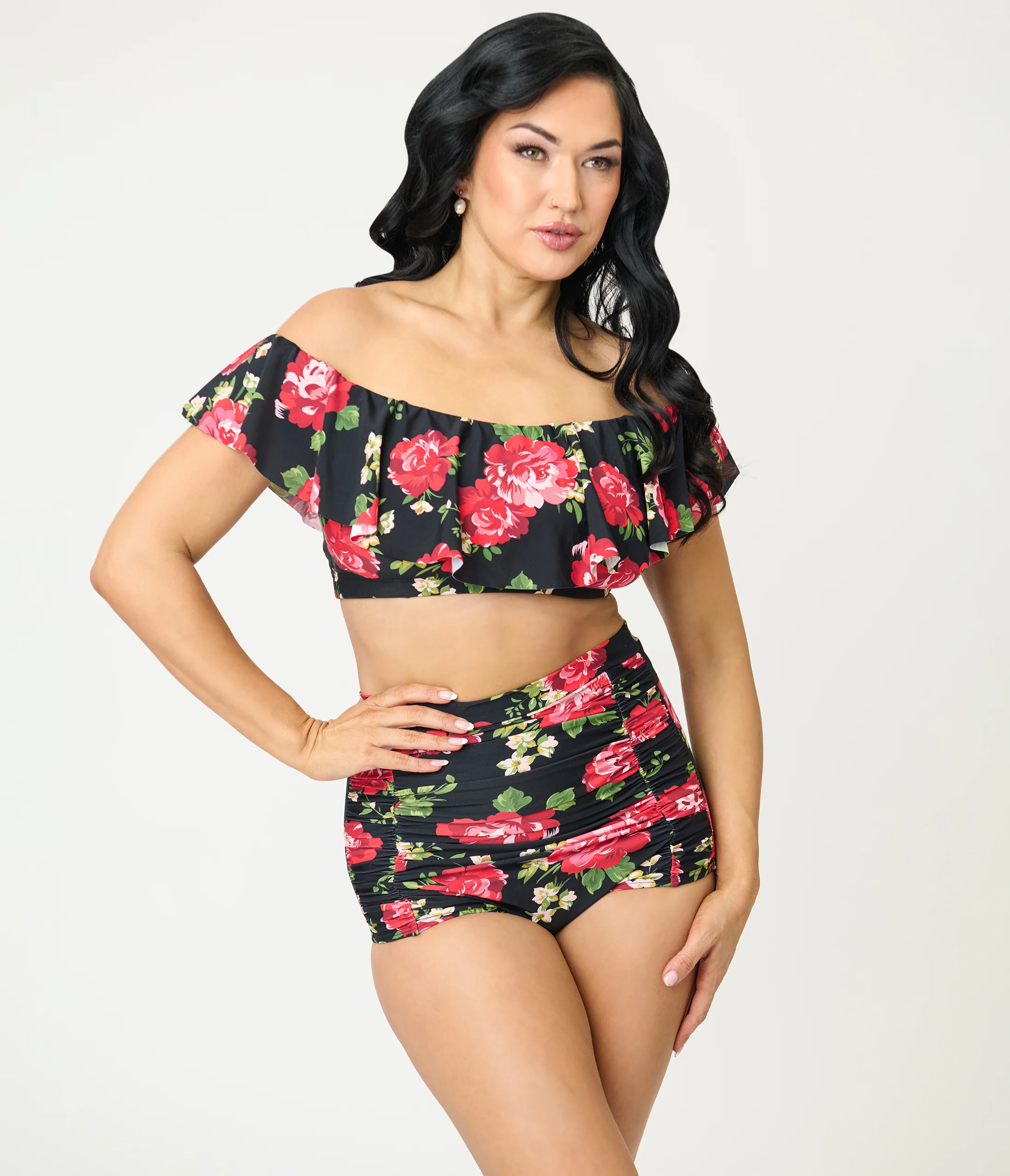 Unique Vintage Cabbage Roses Ruffled Ramona Swim Top - Image 4