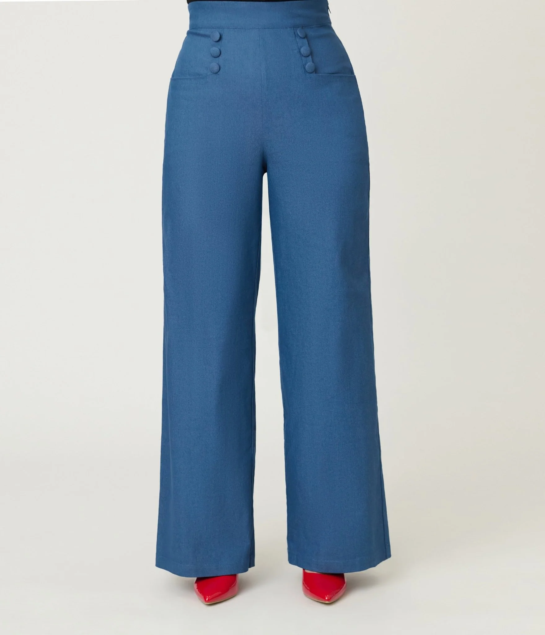 Unique Vintage Chambray High Waist Sailor Ginger Pants - Image 2