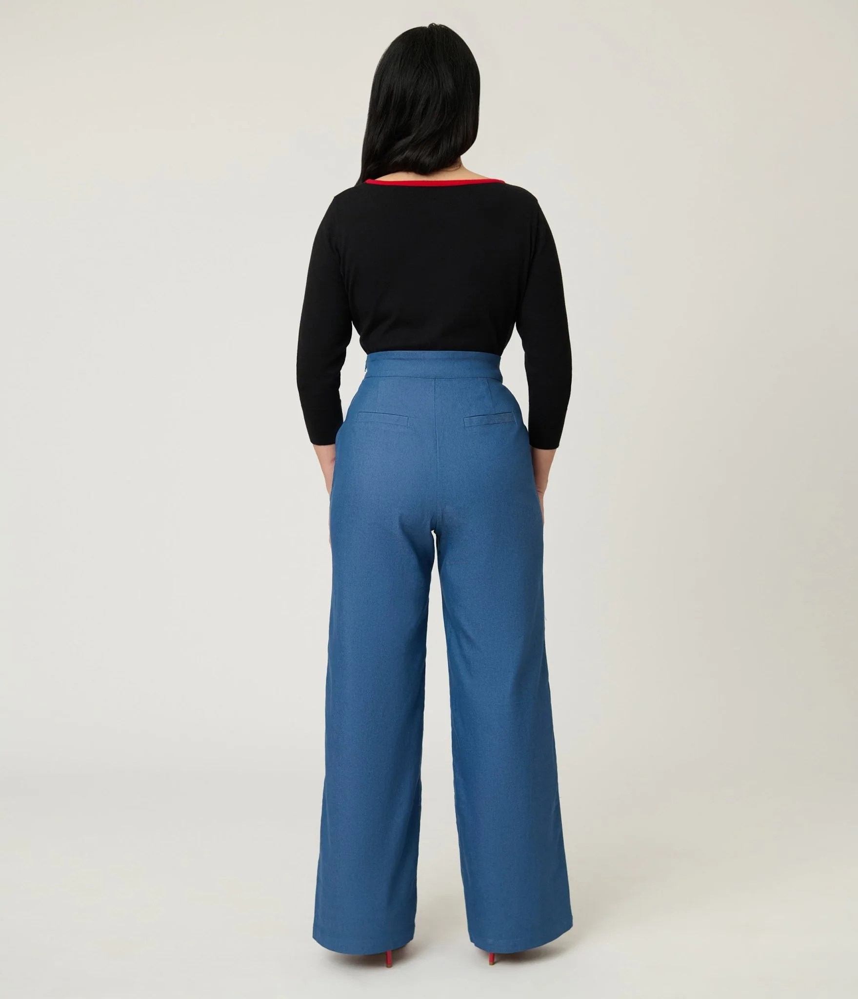Unique Vintage Chambray High Waist Sailor Ginger Pants - Image 3
