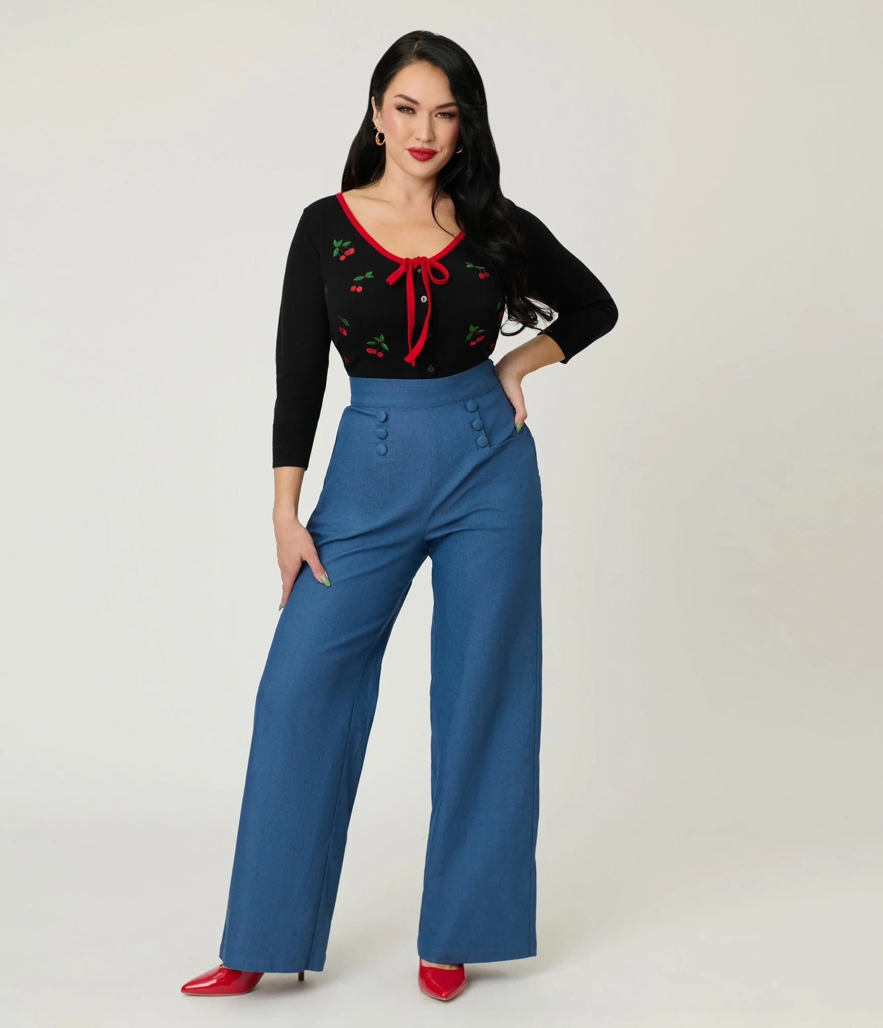 Unique Vintage Chambray High Waist Sailor Ginger Pants - Image 4