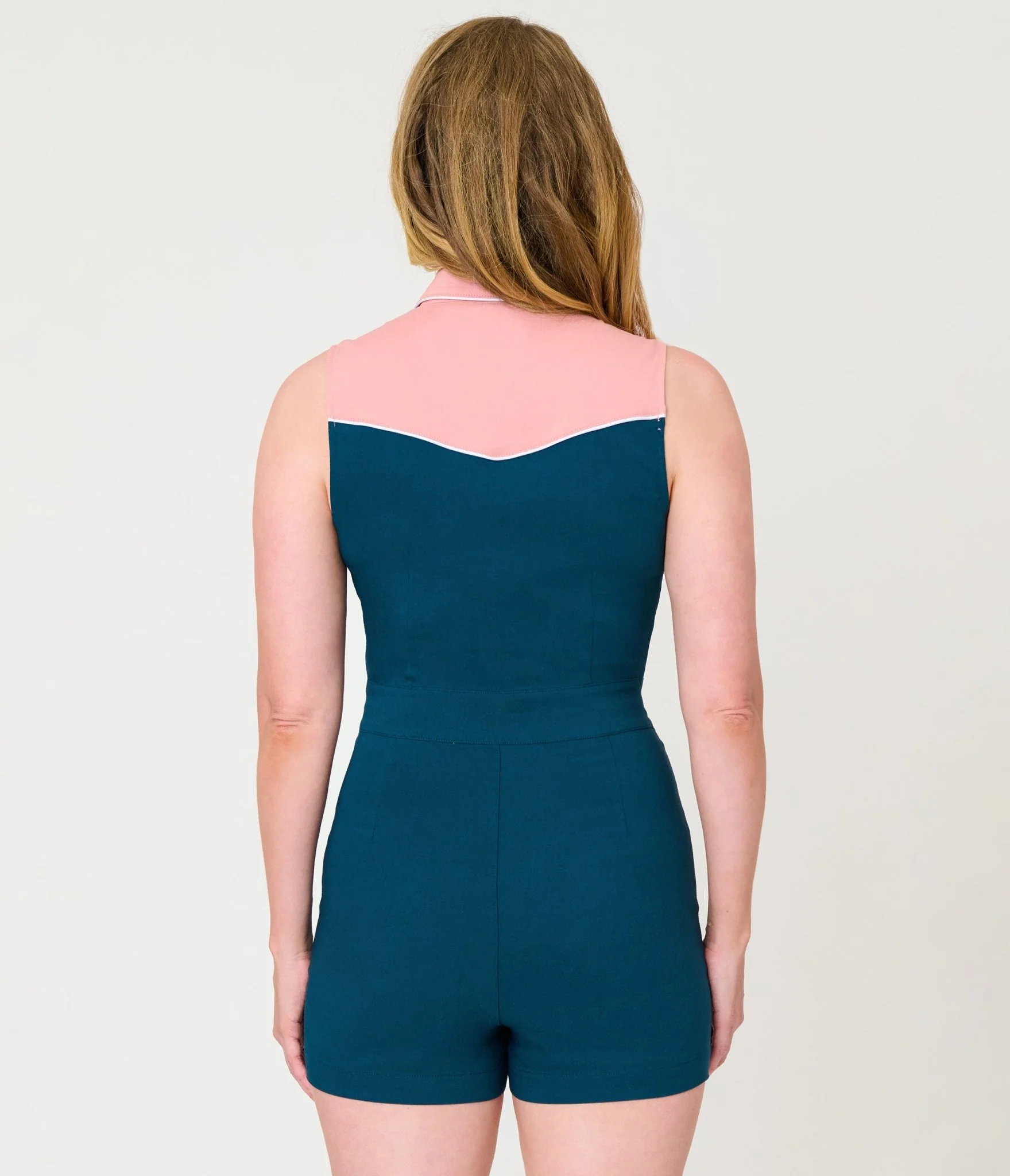 Unique Vintage Dark Teal & Pink Rodeo Ready Romper - Image 2