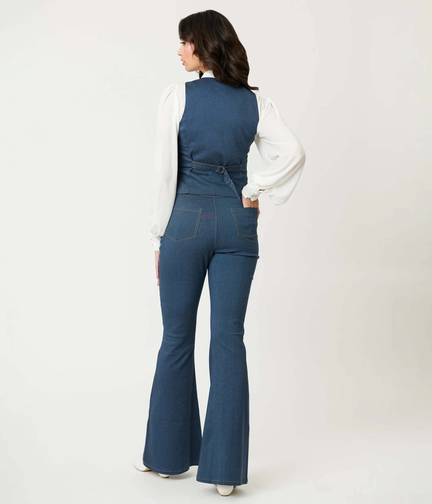 Unique Vintage Denim Strawberry Embroidered Flare Pants - Image 3