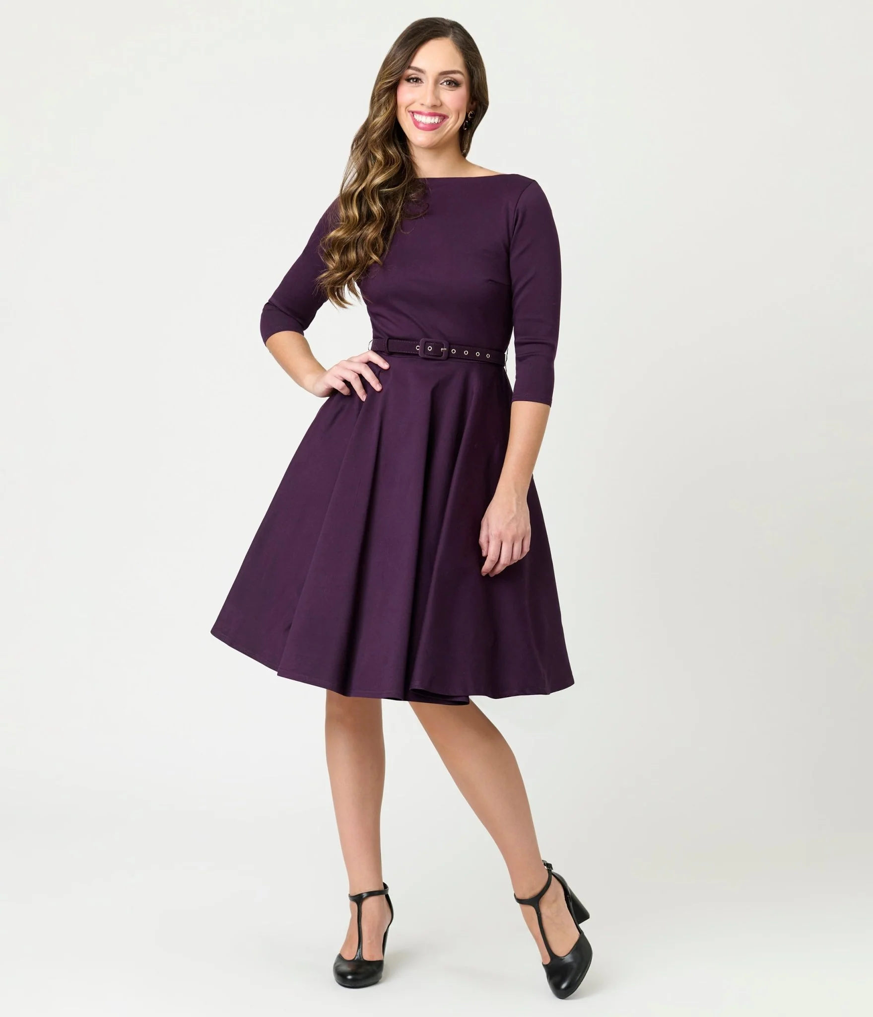 Unique Vintage Eggplant Devon Swing Dress - Image 3