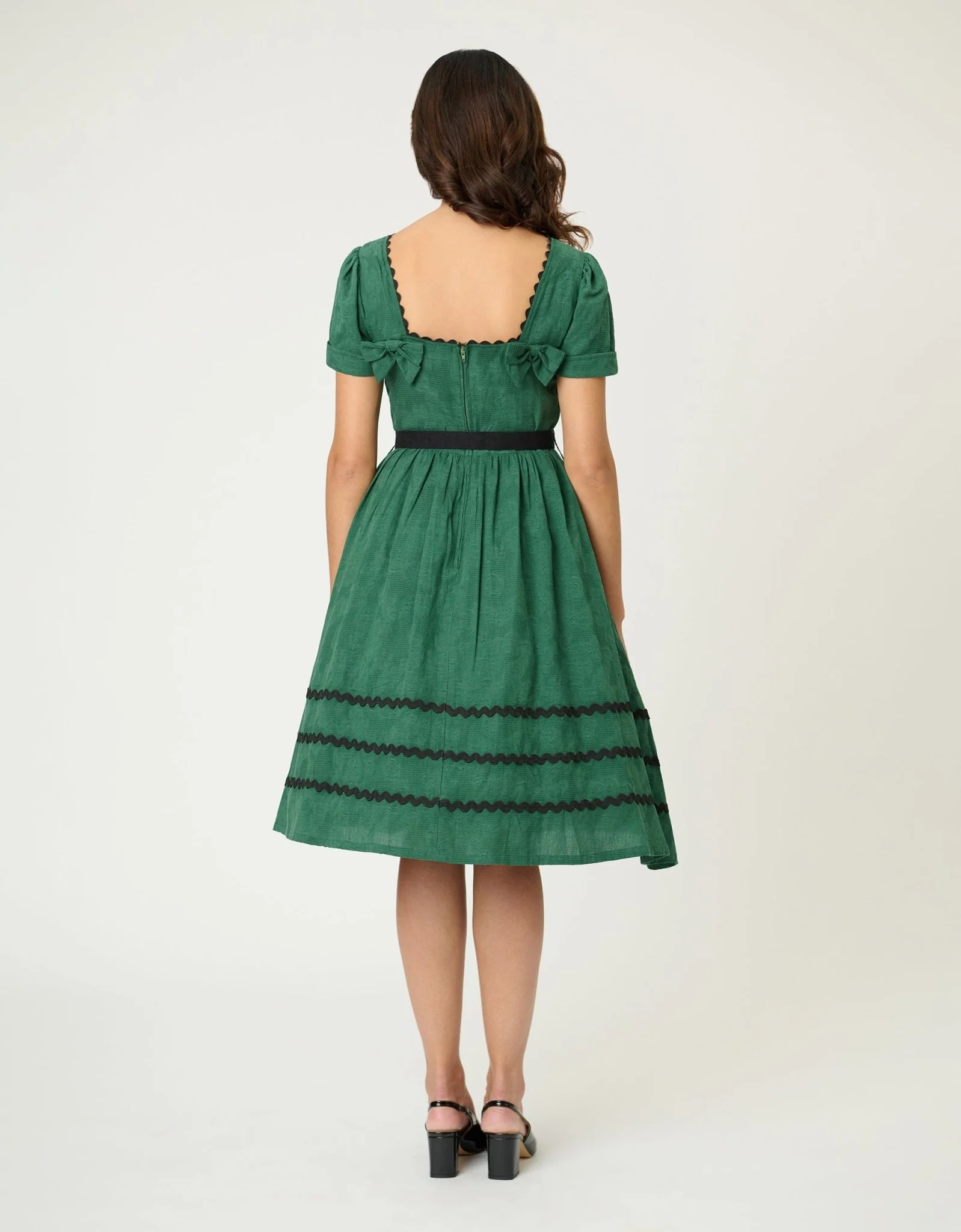 Unique Vintage Emerald Cotton Jaquard Swing Dress - Image 2
